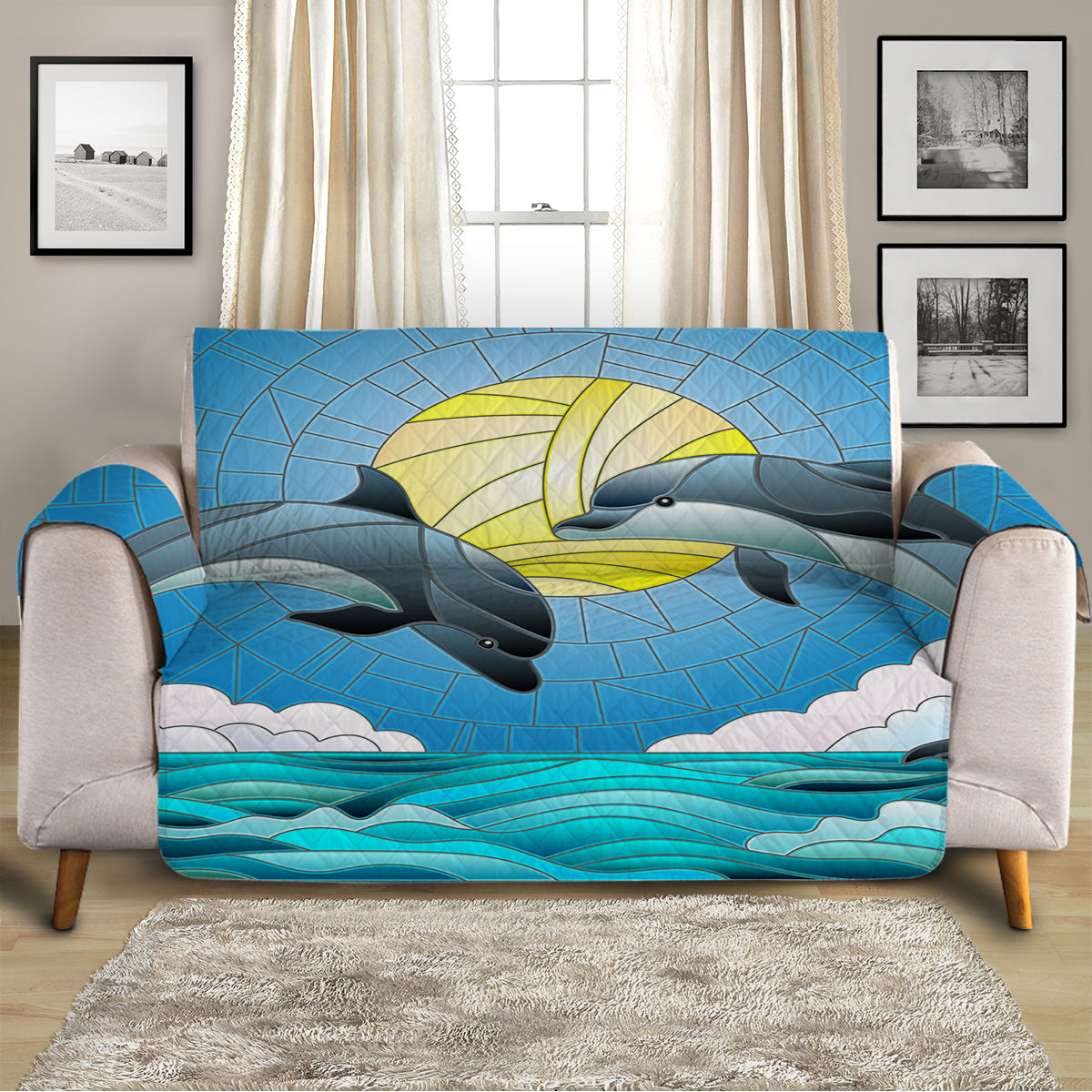 Dolphin Print Stretch Sofa Cover - Soft & Washable Couch Slipcover for Living Room, Perfect for Home Decor and Pet Protection