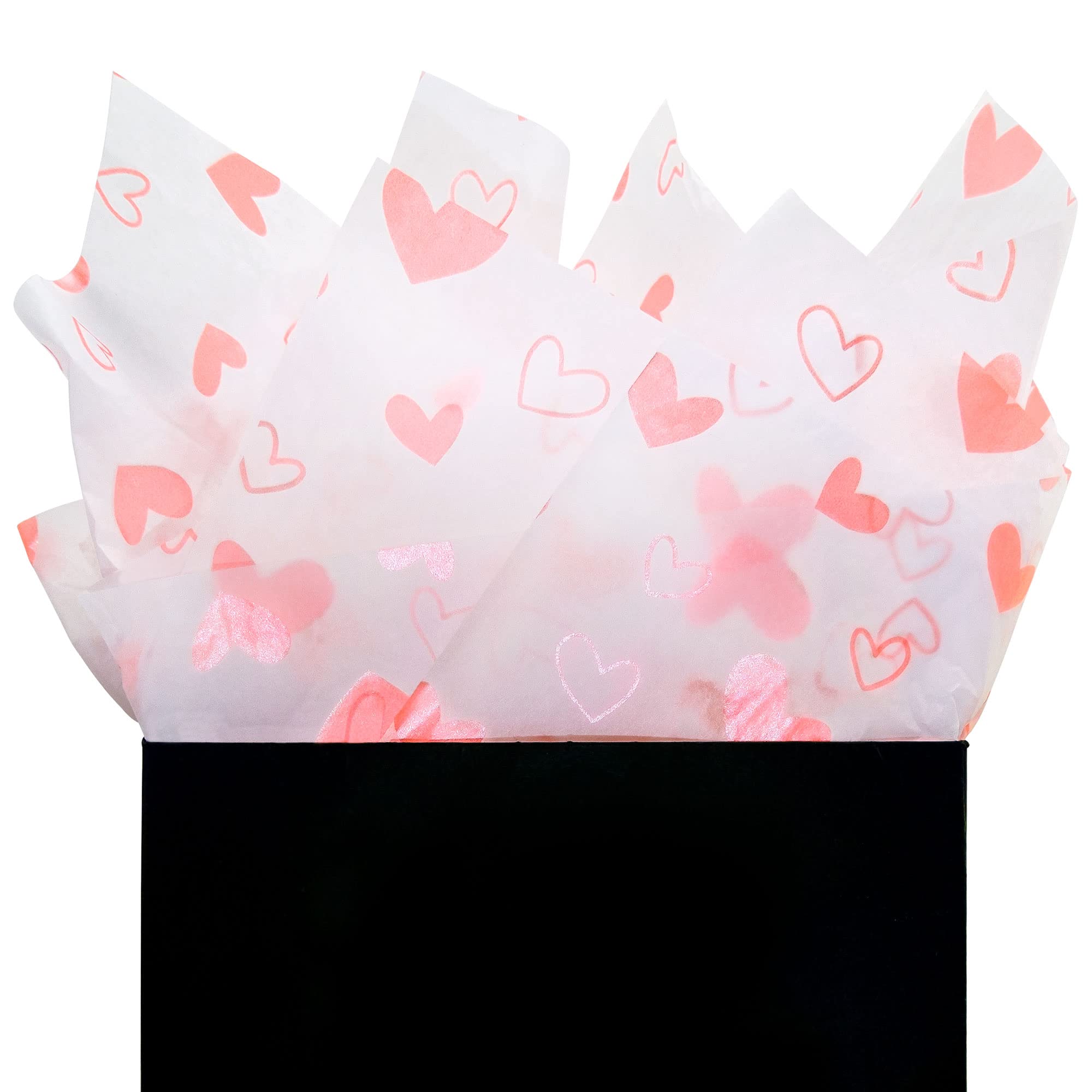 MR FIVE White with Pink Heart Tissue Paper Bulk - 20