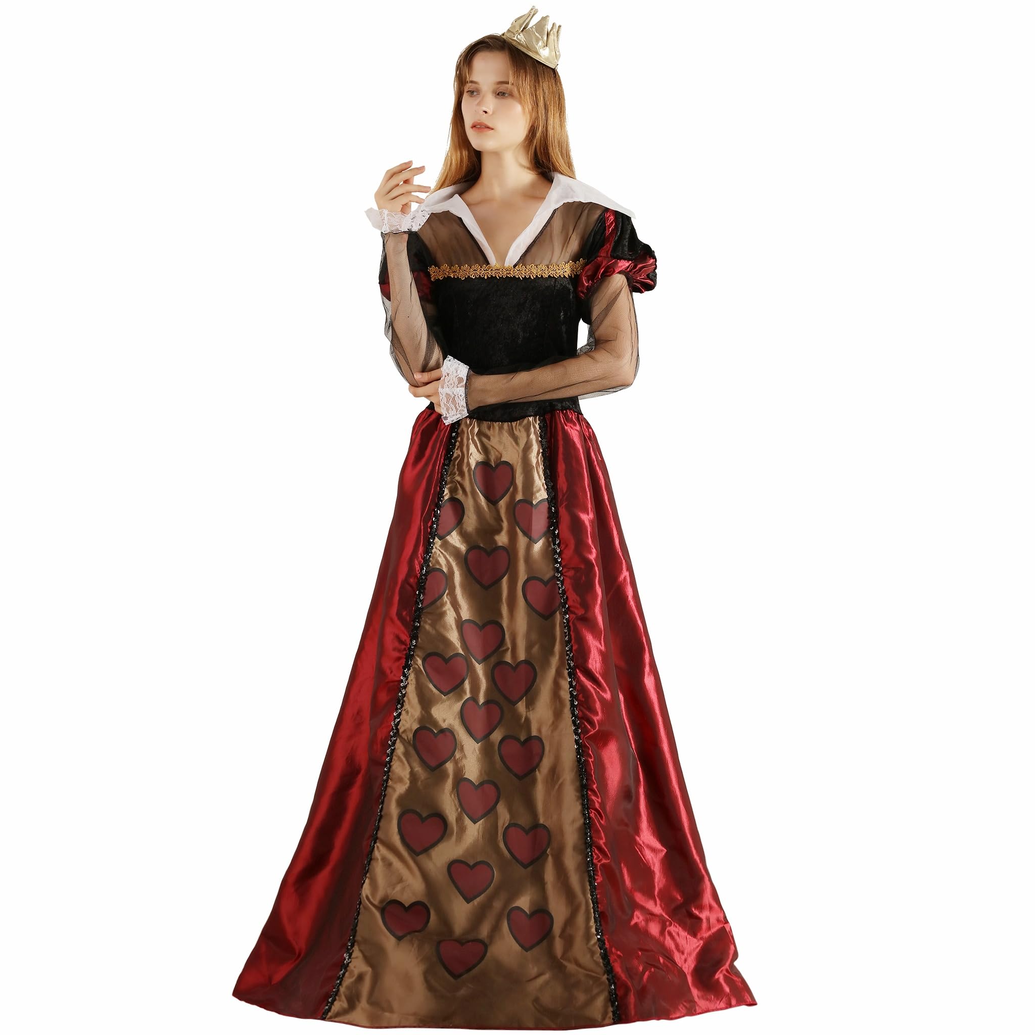 Halloween Alice Red Queen Dress for Adult Women | Queen of Hearts Costume | Medieval Vintage Dress for Cosplay, Themed Parties & Halloween Events
