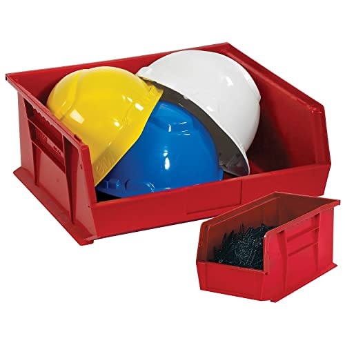 Aviditi 16 x 11 x 8 Inches Plastic Stackable & Hangable Storage Bins - Pack of 4, Red - Organize Home, Office, Garage & Classroom - Perfect for Shelving, Closet Organization & Workspace Storage