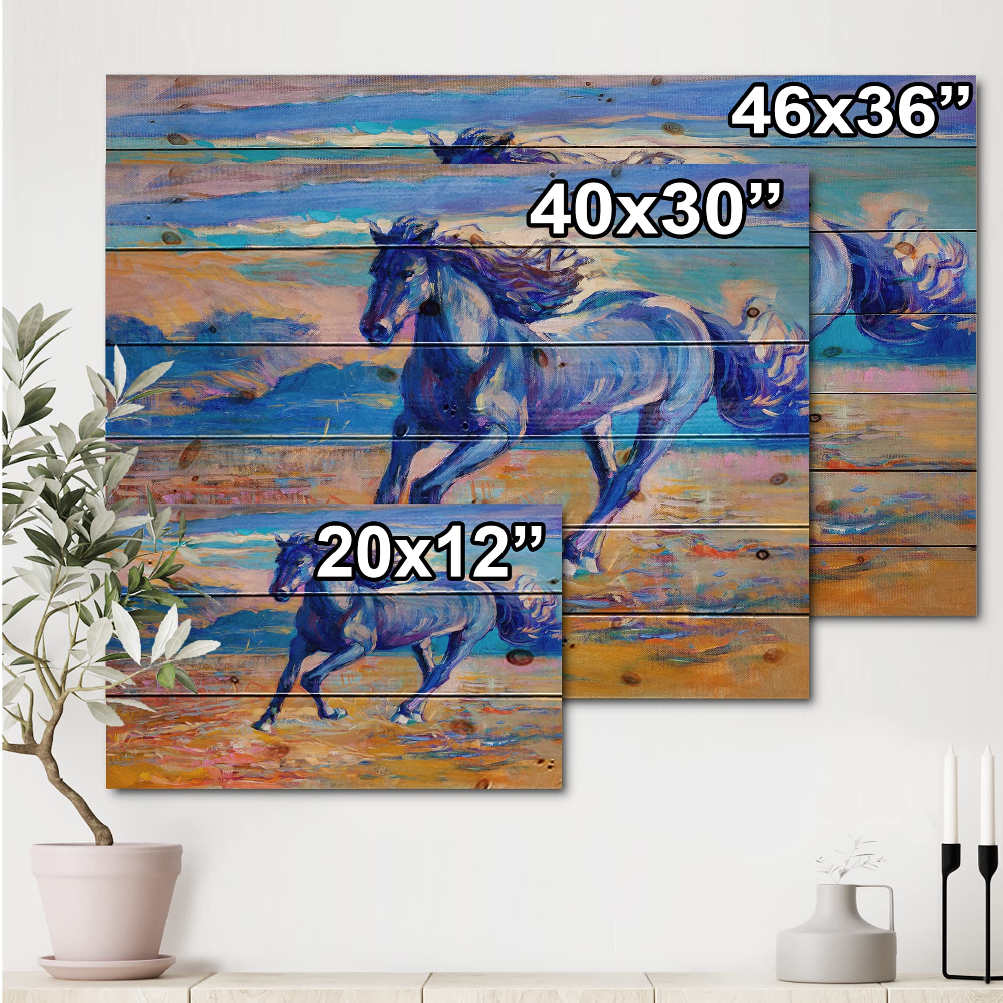 Blue Horse Galoping Over The Prairie - Farmhouse Wood Wall Decor, Large Animal Wood Wall Art Panel Printed on Natural Pine - Perfect for Living Room, Bedroom & Country Style Home Decor