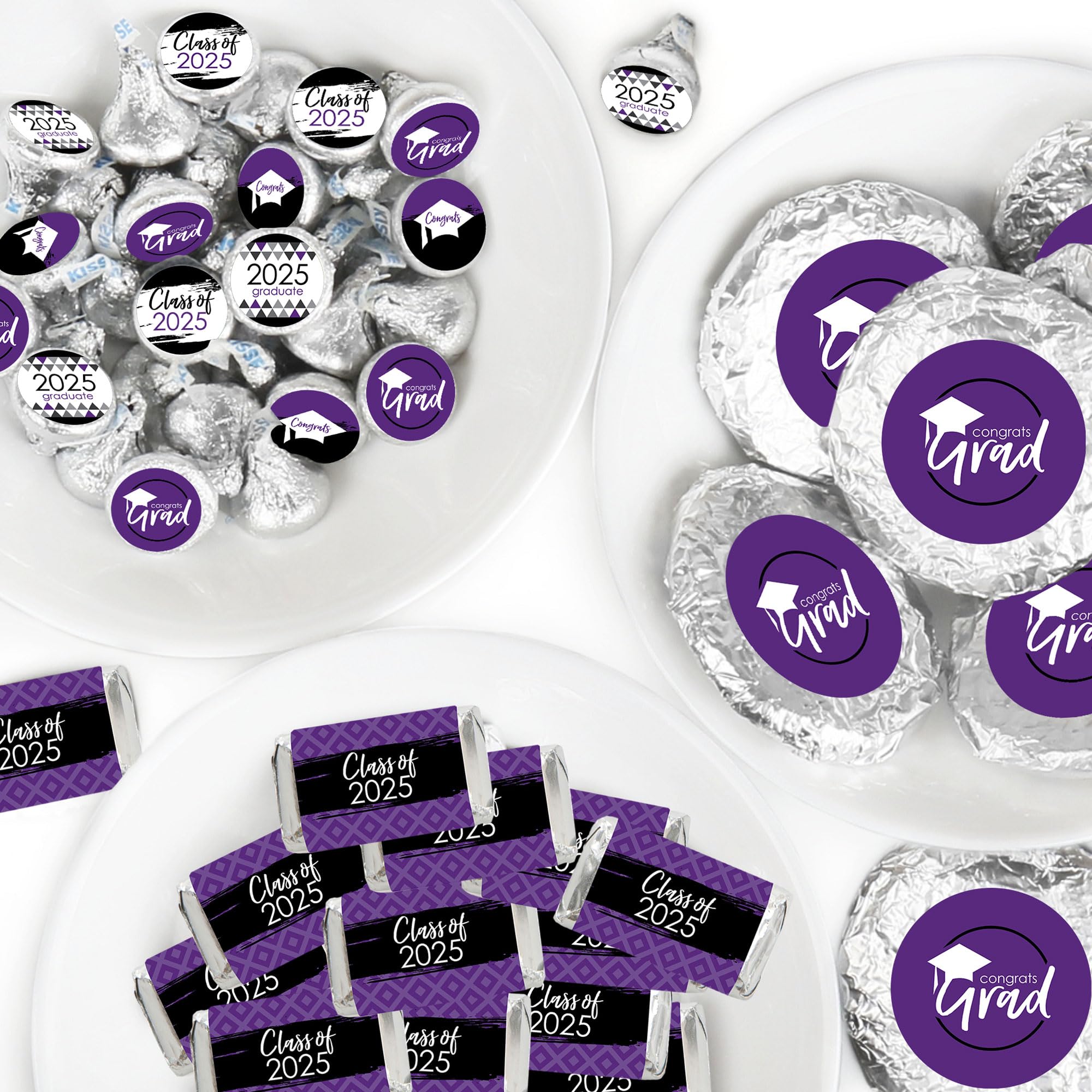 2025 Purple Graduation Party Candy Favor Sticker Kit - 304 Pieces by Big Dot of Happiness | Bulk Graduation Stickers for Decorations, Favors, and DIY Projects | Perfect for School Parties, Commencement Celebrations, and Gift Bags