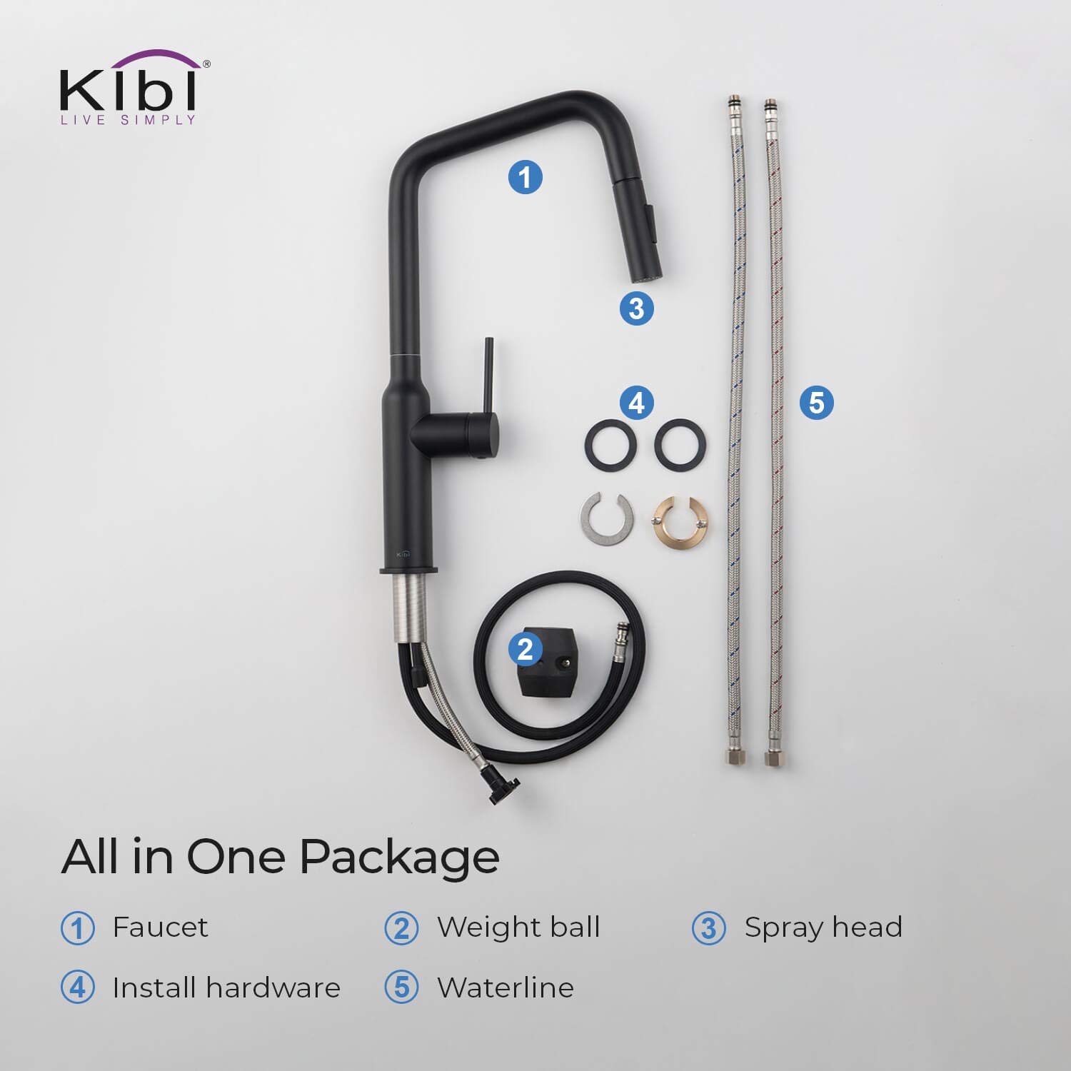 KIBI Matte Black Kitchen Faucet with Pull Down Sprayer & Soap Dispenser for Modern Homes