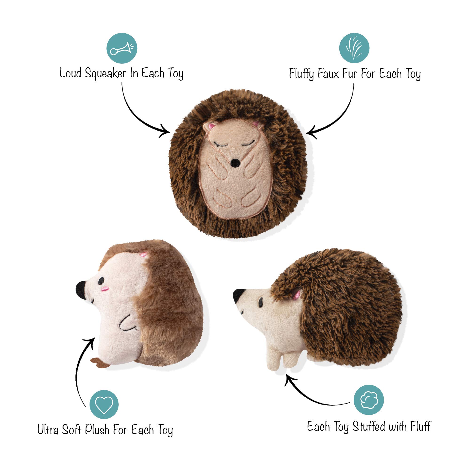 FRINGE STUDIO Small Dog Chew Toys - 3 Piece Hedgehog Pet Toy Set for Puppies & Teething Dogs | Durable & Safe for Indoor & Outdoor Play