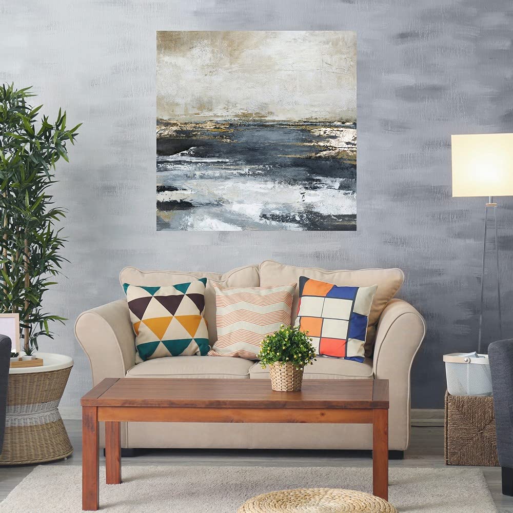 Blue Bay Fine Art Canvas Wall Decor by Artist Design Fabrikken - 32x32 Inch Modern Abstract Painting for Living Room, Bedroom, Office - Ready to Hang Canvas Art for Home & Commercial Spaces