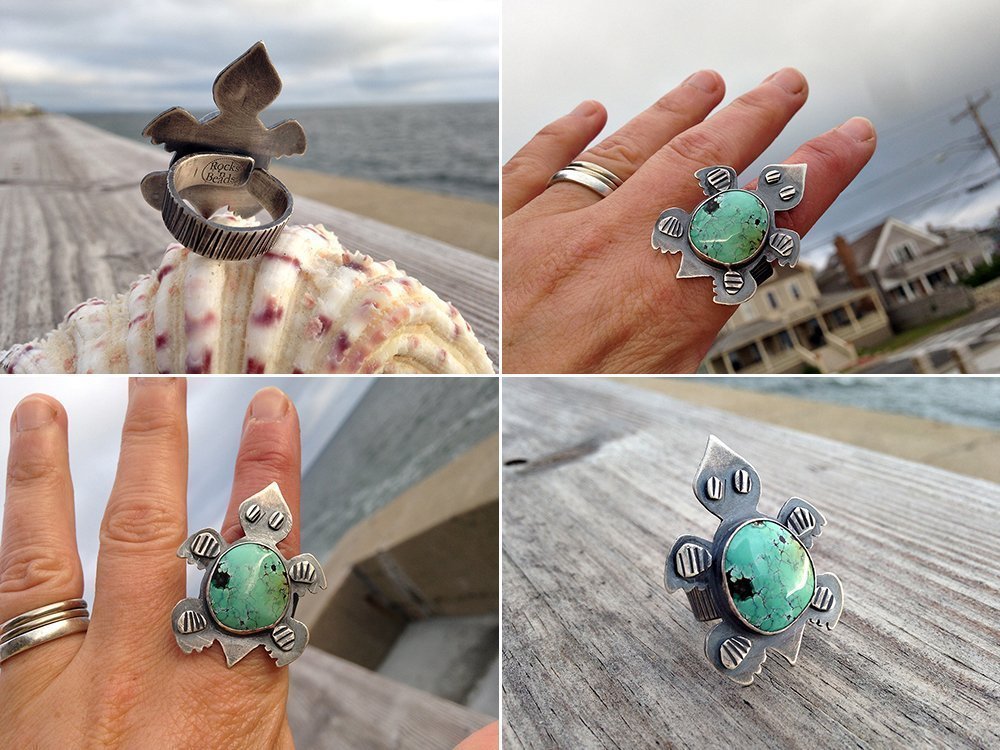 Handmade Turquoise Turtle Ring - Adjustable Sterling Silver Jewelry for Women - Perfect for Boho Fashion, Beach Vacations & Everyday Wear