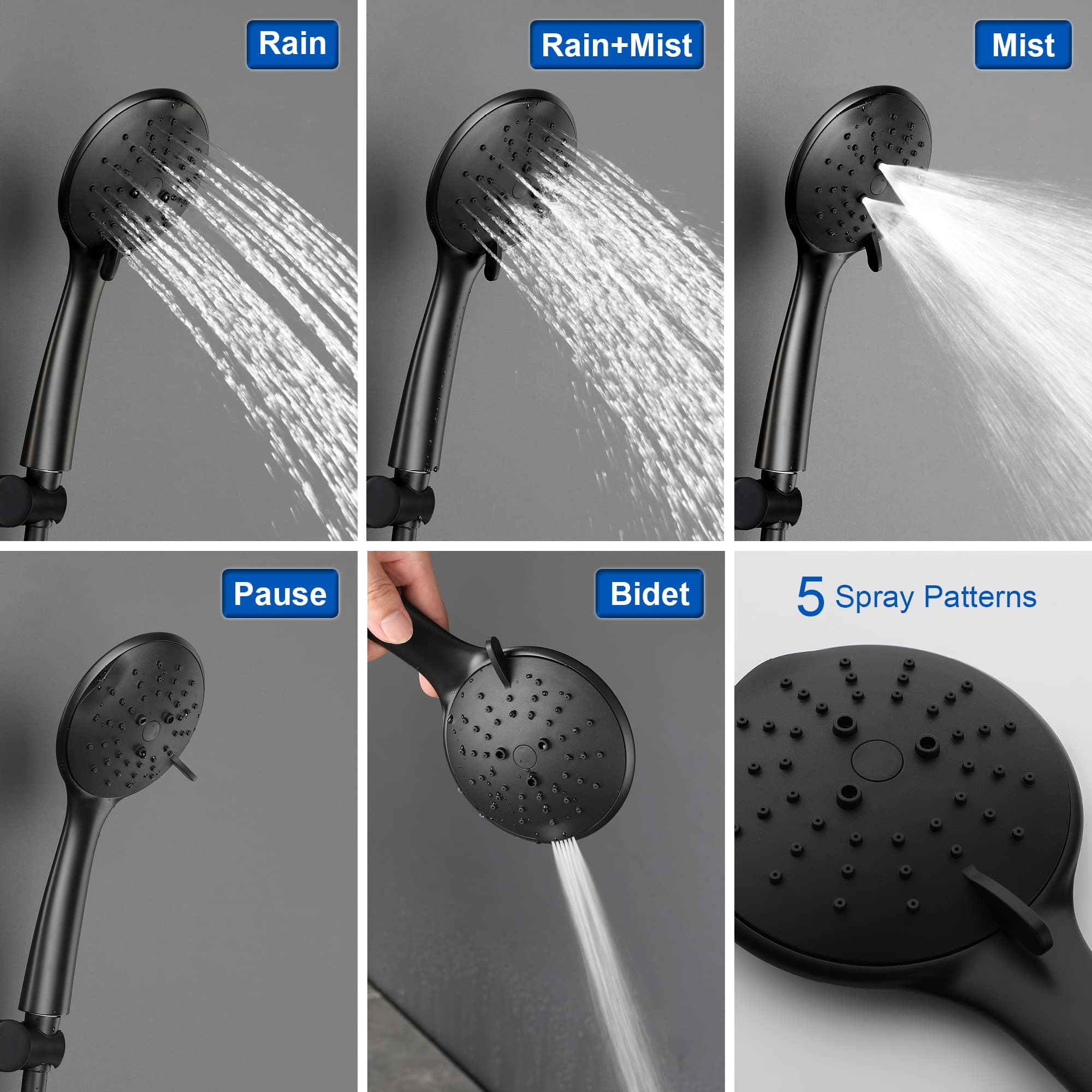SHAMANDA Matte Black Wall Mounted Shower System - High Pressure 9