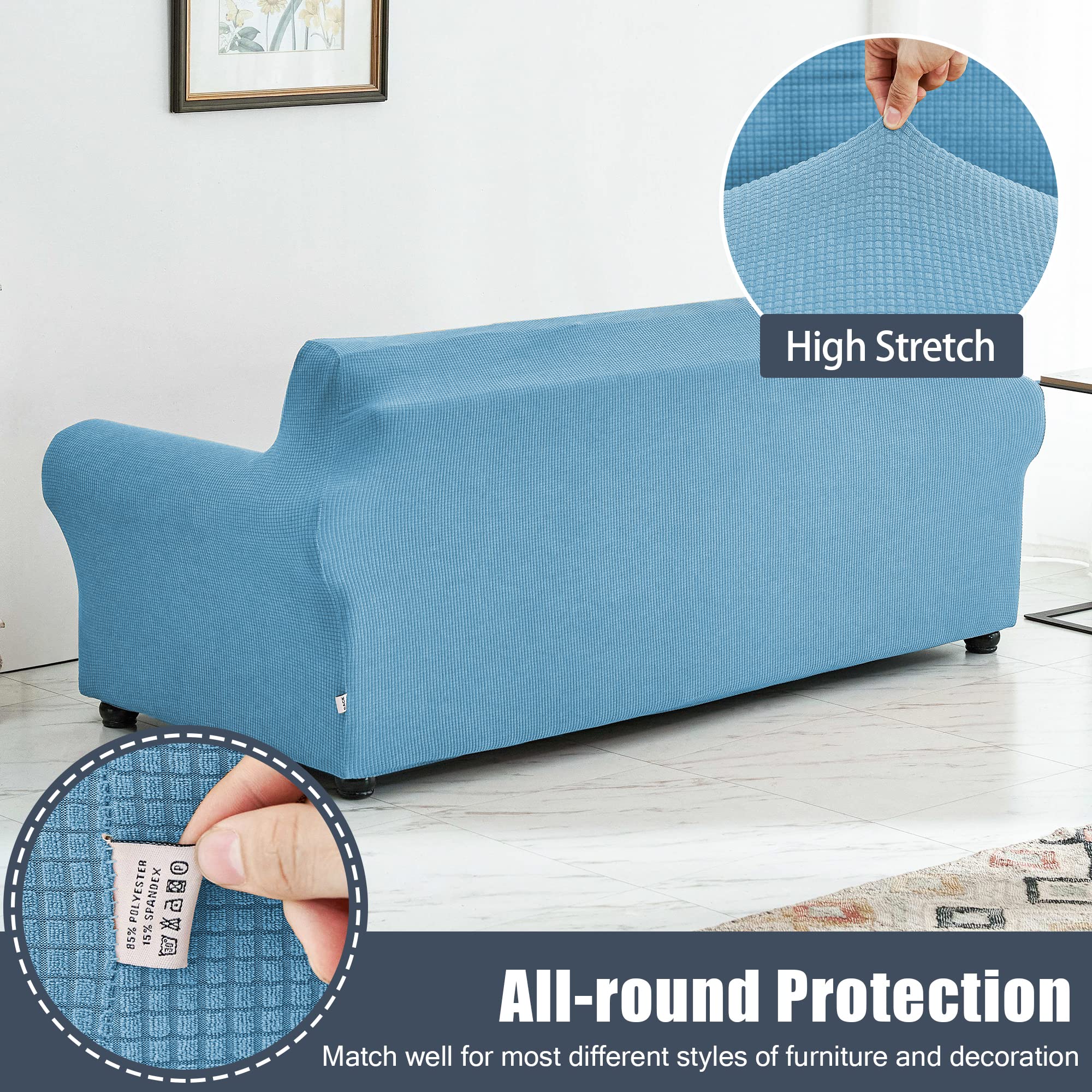 Stretch Sofa Slipcover Waterproof Couch Cover - Soft Elastic Furniture Protector for Pets & Kids - Light Blue XL - Perfect for Living Room, Family Room & Pet-Friendly Homes