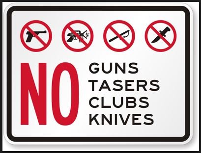 Anti-Weapon Sign - No Guns, Tasers, Clubs, or Knives Allowed | Security & Safety Warning for Businesses & Public Spaces