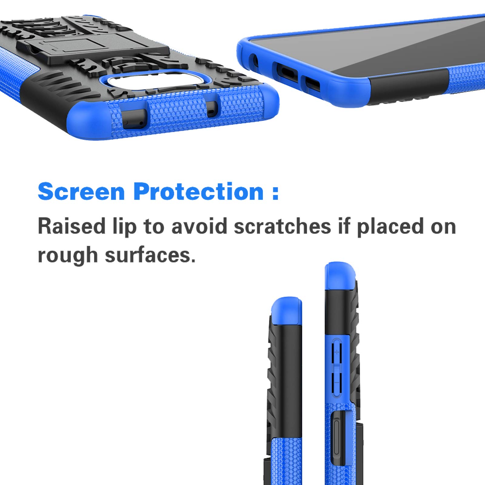 **Shockproof Rugged Phone Case for Xiaomi Poco X3/Poco X3 NFC with Tempered Glass Screen Protector & Kickstand – Durable Hybrid Protective Cover for Men (Black/Blue) – Perfect for Outdoor, Work & Travel**
