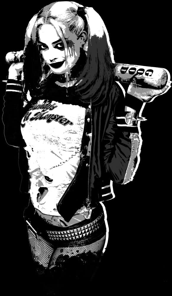 Suicide Squad 2016 Harley Quinn Gray Scale Men's Black Graphic T-Shirt | Official Bioworld Merchandise | Perfect for Cosplay, Comic Con & Movie Fans