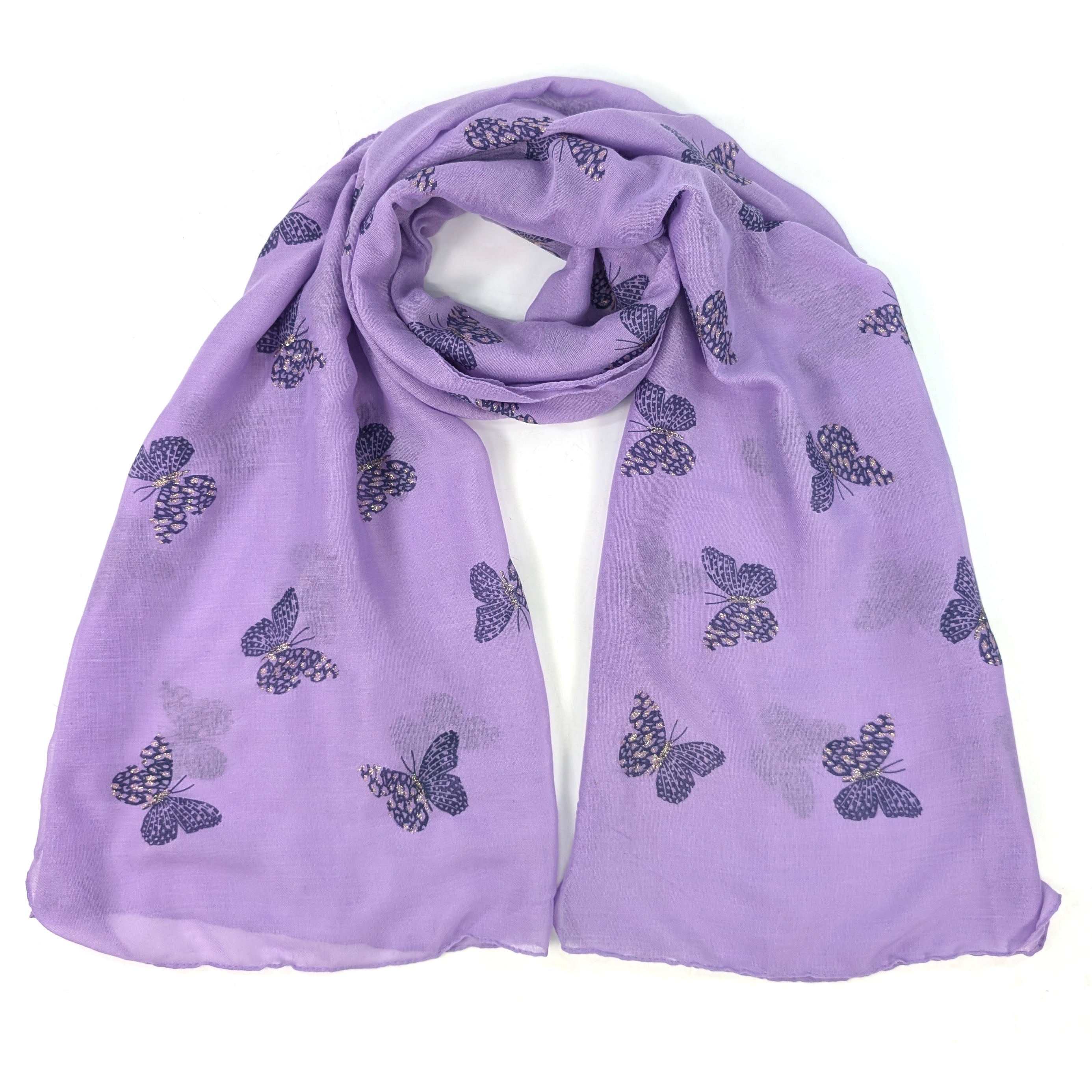 Little Remo Glitter Butterfly Scarf (70x180cm) - Elegant Lilac Shawl for Women, Lightweight Fashion Accessory for Parties, Weddings & Evening Events