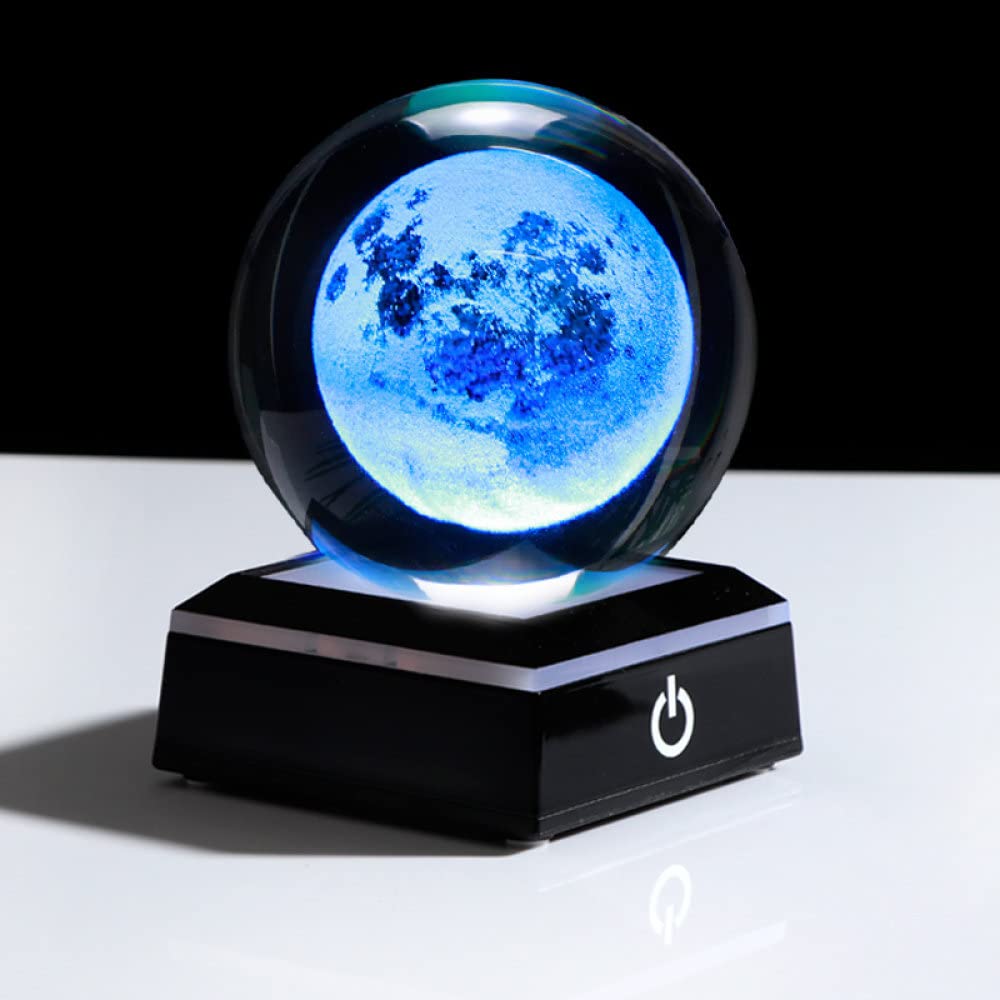 80mm K9 Crystal Solar System Planet Globe - 3D Engraved Sun System Ball with Touch Switch LED Light Base - Astronomy Gifts for Kids & Adults - Perfect for Home Decor, Science Education & Night Light (8cm, Black)