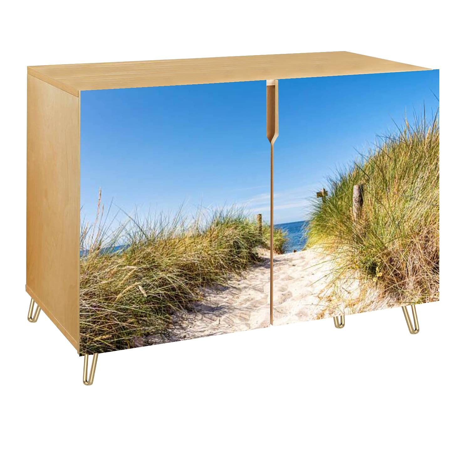 Summer Beach & Dunes Wooden Accent Cabinet - 2 Door Storage Table, Bar Cabinet, TV Stand for Living Room, Kitchen, Hallway | Coastal Home Decor, Entryway Organizer, Sideboard for Beach House Style