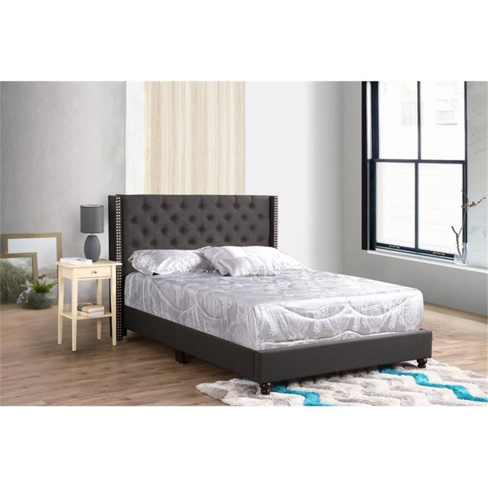 Glory Furniture Julie Fabric Upholstered Queen Size Bed Frame in Black - Modern Bedroom Furniture for Master Bedroom & Guest Room