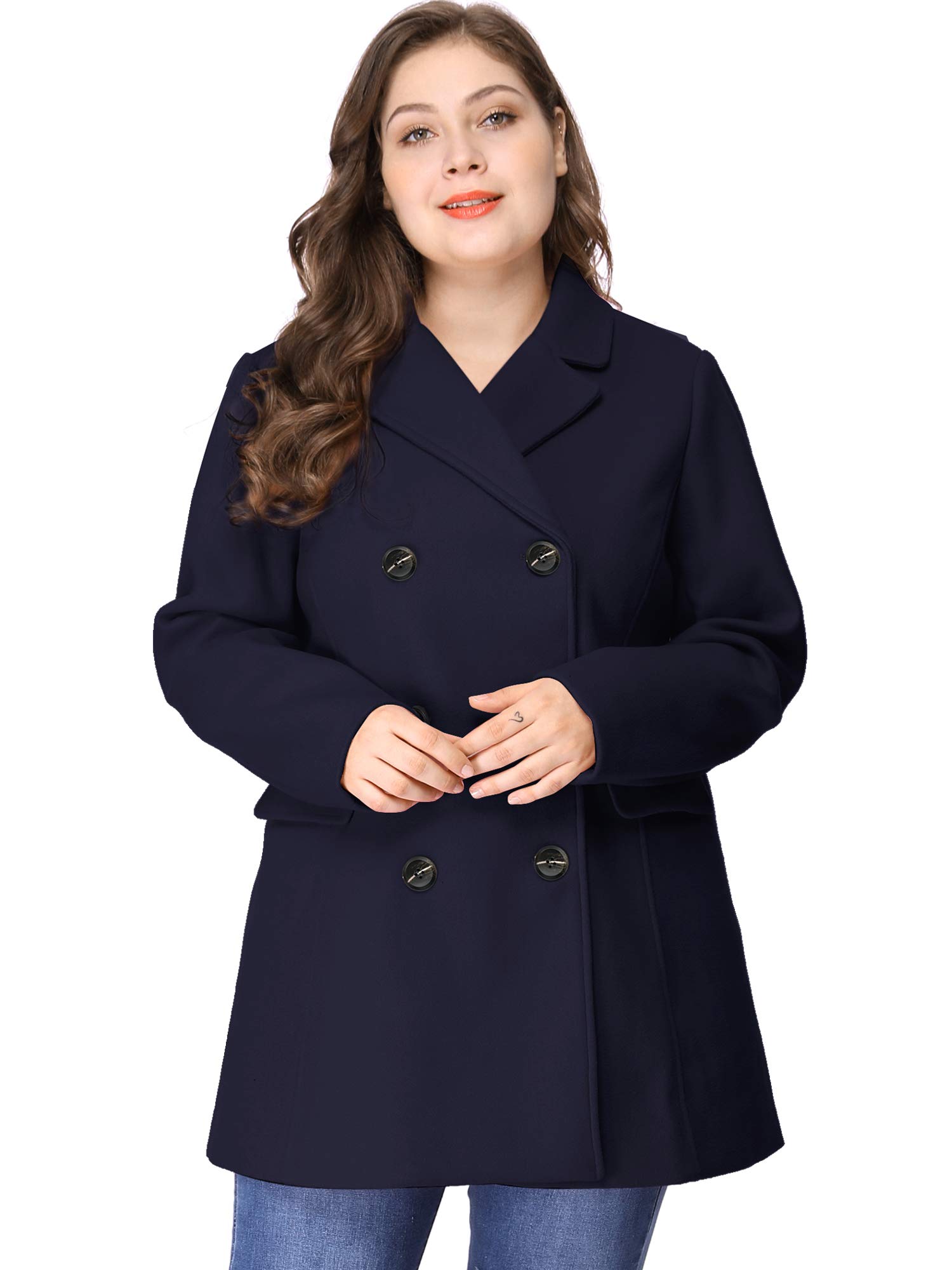 Agnes Orinda Women's Plus Size Notched Lapel Double Breasted Long Trench Coat for Work, Office & Formal Occasions | Winter Warm Wool Blend Overcoat