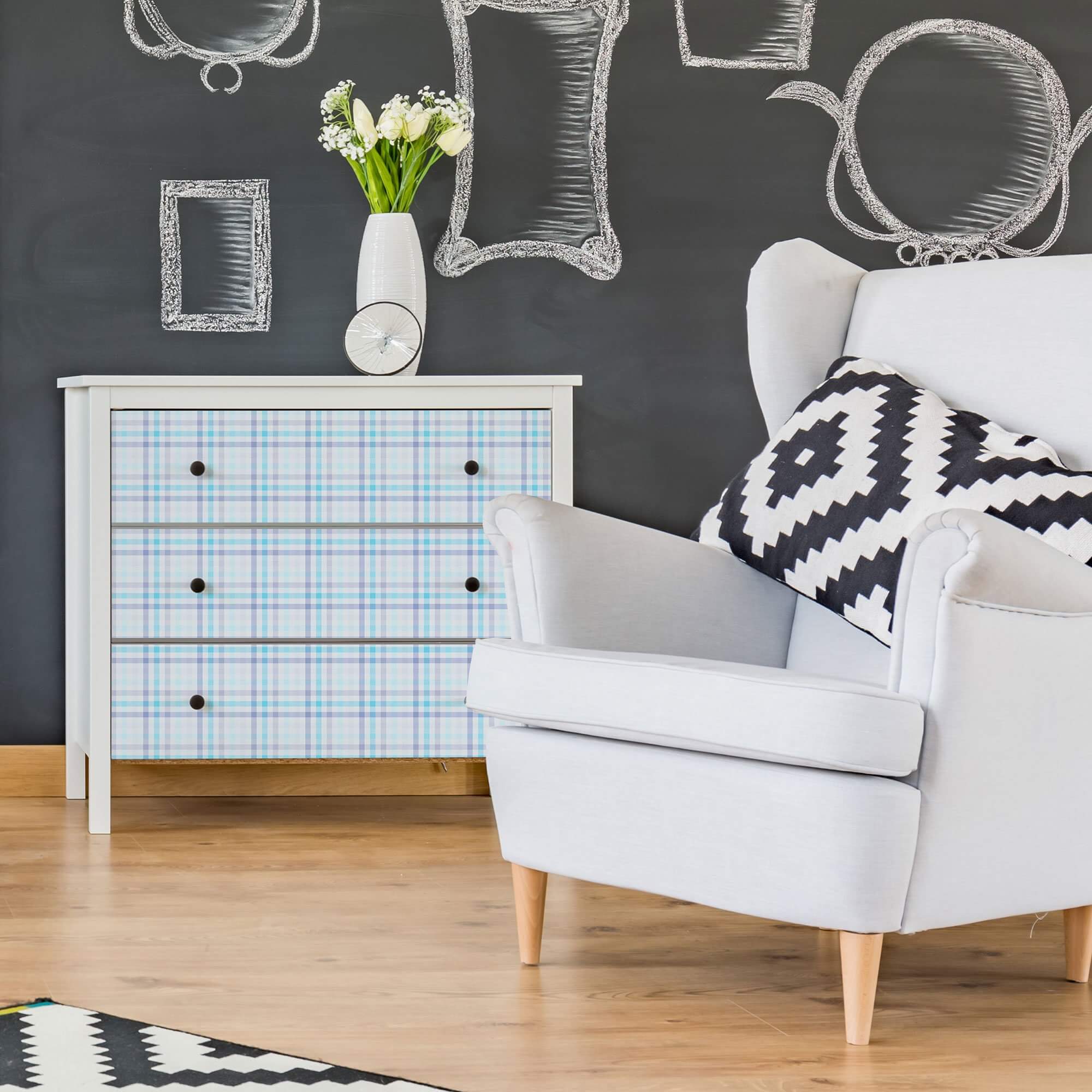 Blue Plaid Peel and Stick Removable Wallpaper 0643 - Self-Adhesive Decorative Wall Covering for Bedroom, Living Room & Office Decor