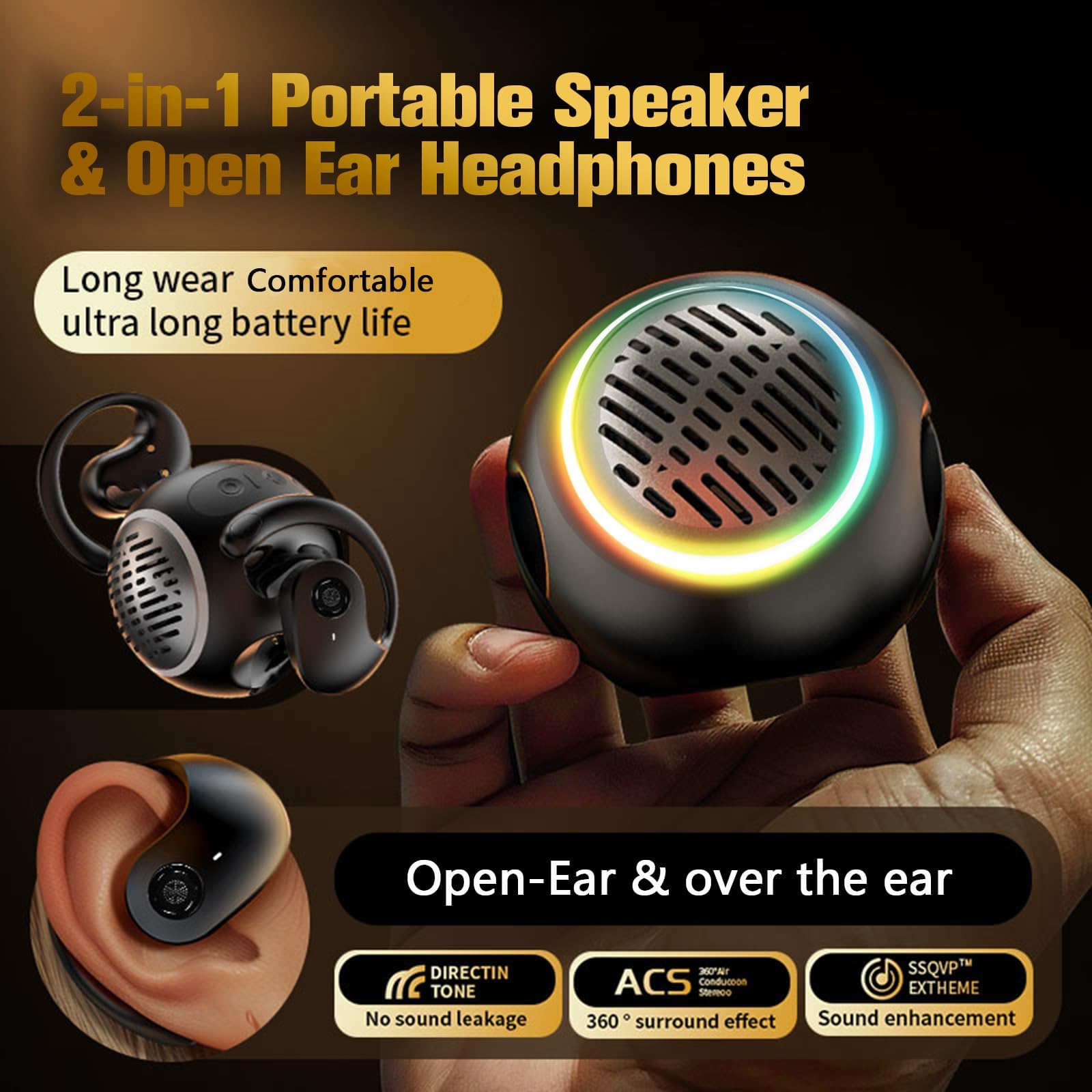 Wireless Open Ear Bluetooth Headphones - Bone Conduction Earbuds with Portable Mini Speaker for Kids & Adults | Perfect for Running, Cycling & Outdoor Activities