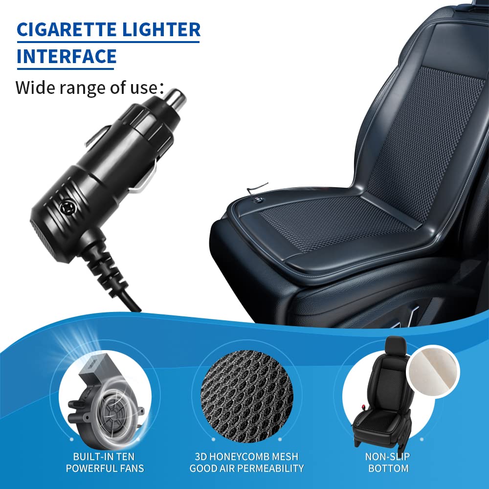 12V Cooling Car Seat Cushion with 10 Fans & 3 Temperature Settings - Fast 15-Second Cooling for Summer Driving - Breathable Air Conditioned Seat Cover - Perfect for Road Trips, Commuting & Hot Weather (1 Pack, Black, Also Available in 24V for Trucks)