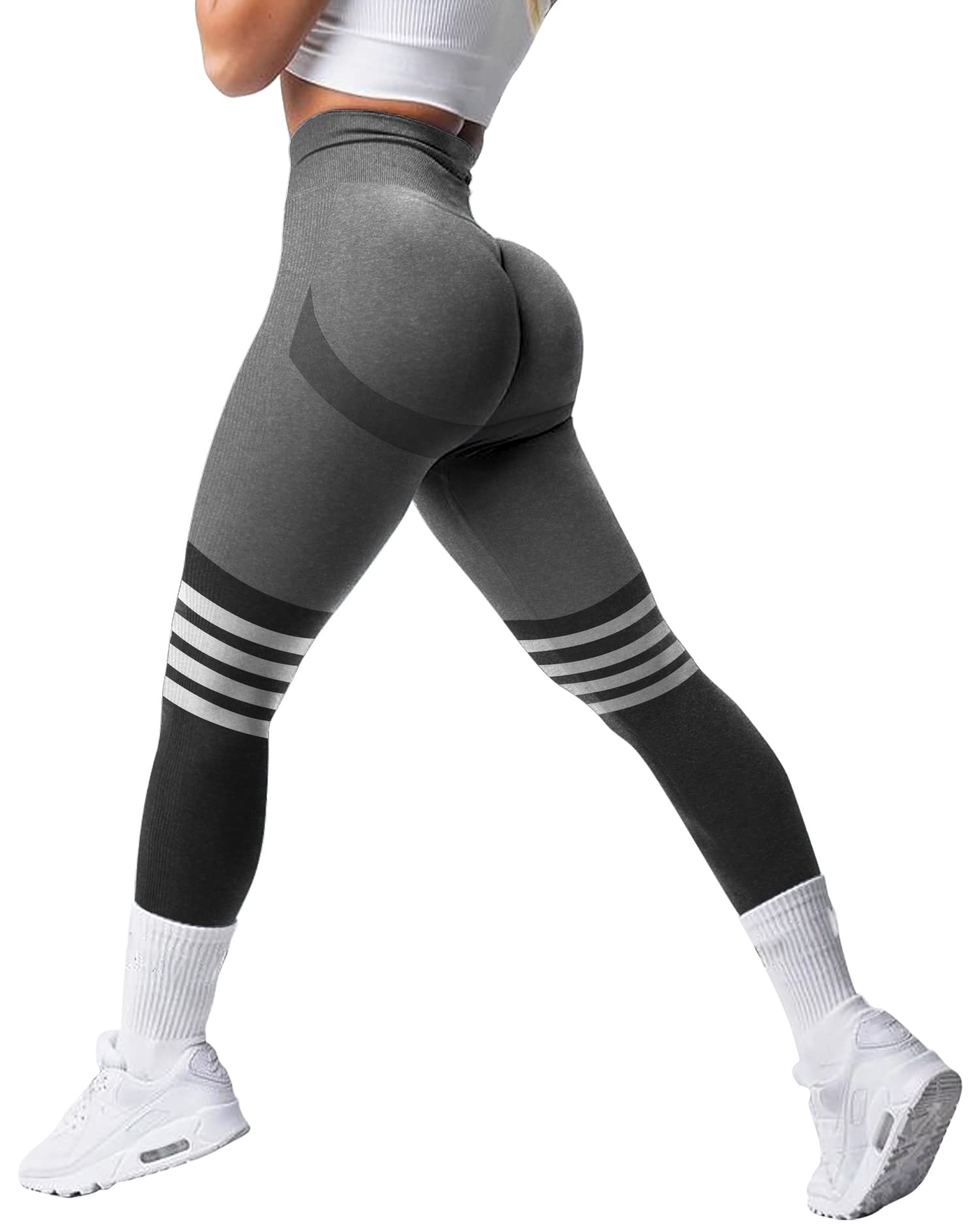 NIOENPT Women's High Waisted Seamless Leggings - Tummy Control Scrunch Yoga Pants with Striped Design for Running, Workout & Gym - Perfect for Fitness, Lounge & Everyday Wear
