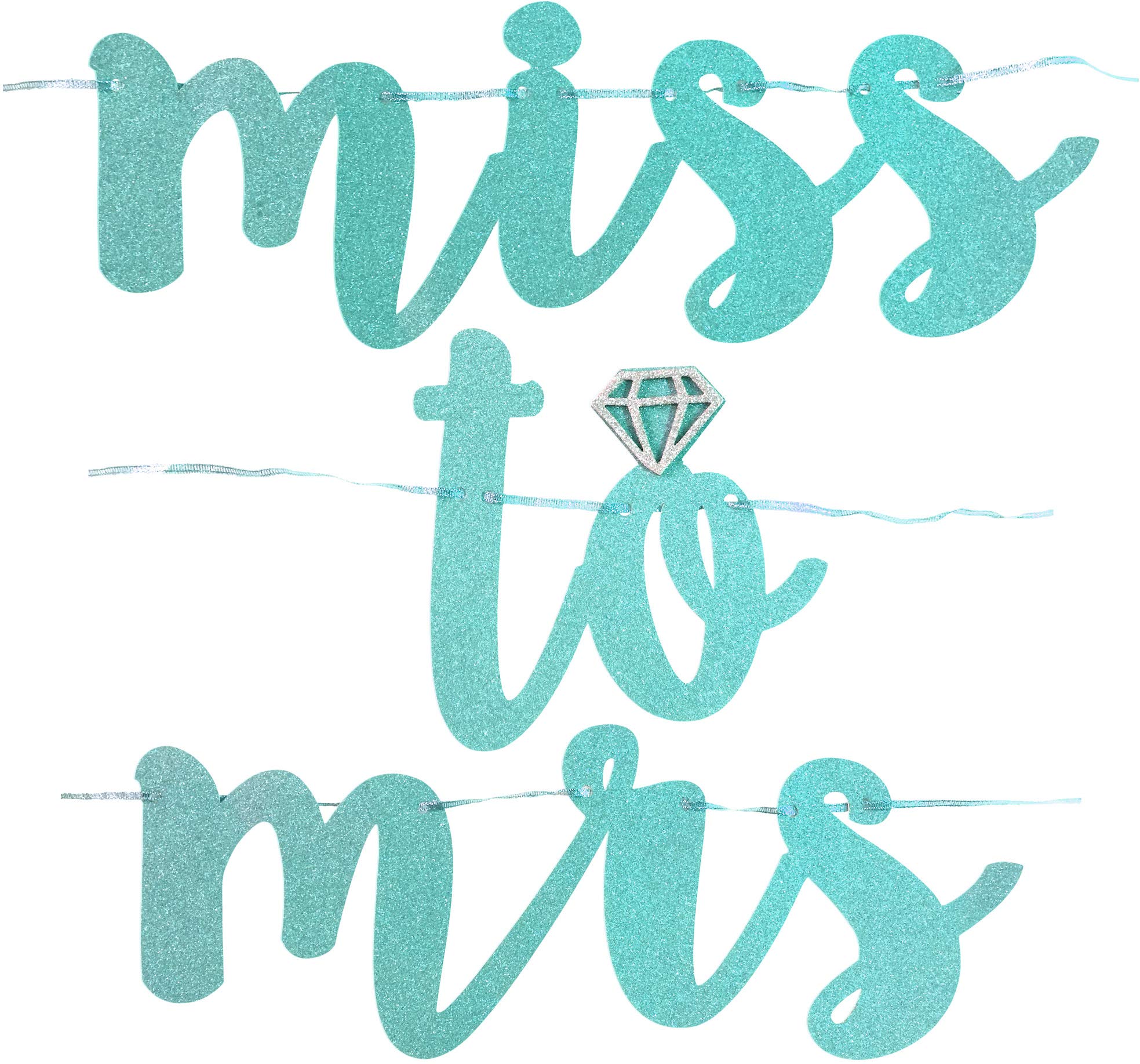 Miss to Mrs Bachelorette Party Banner Set - Sparkly Wedding & Engagement Decor with Diamond Ring & Confetti (Aqua) - Perfect for Bridal Showers, Bachelorette Parties & Wedding Receptions