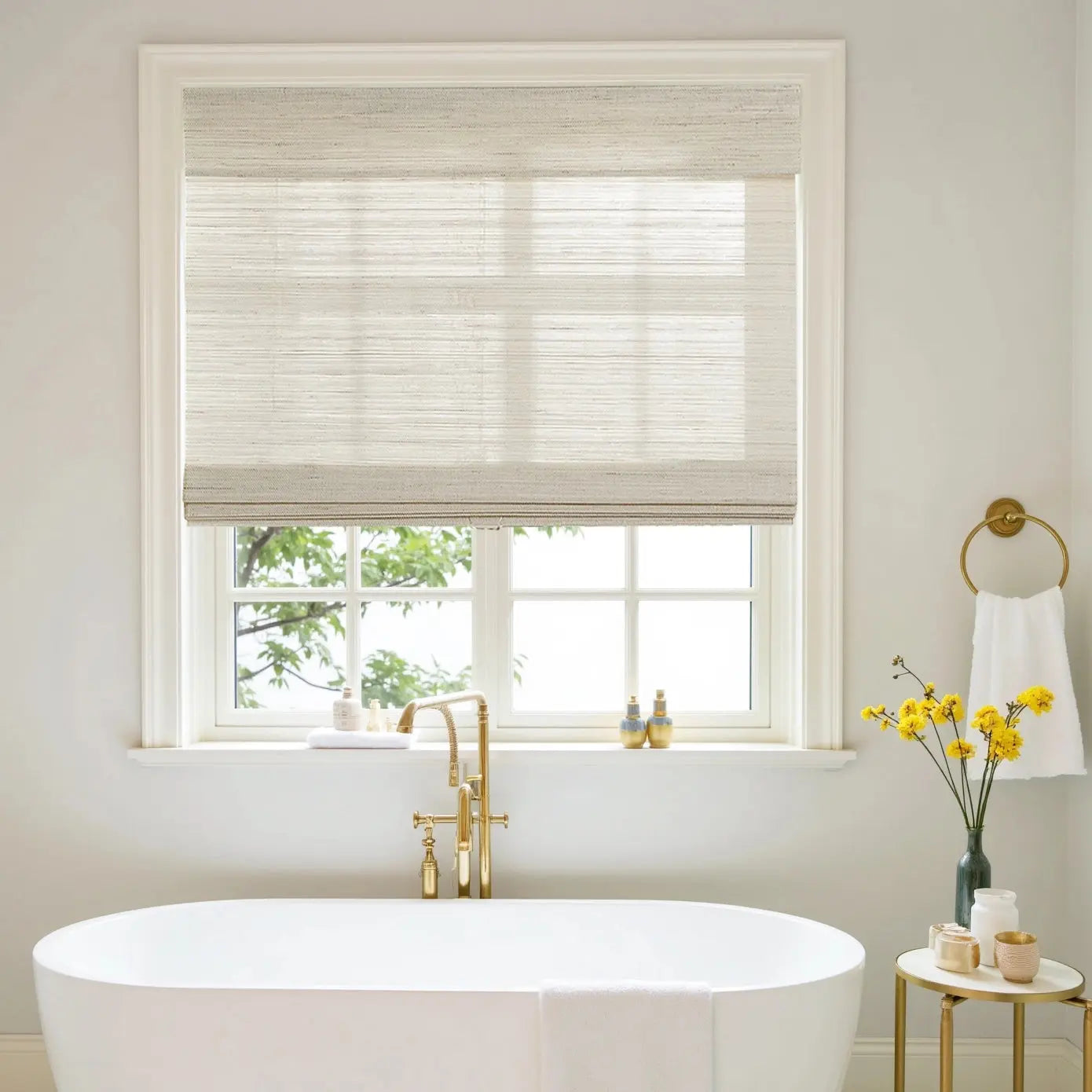 Natural Ramie Bamboo Woven Window Shade - Eco-Friendly White Wall Decor for Living Room & Bedroom