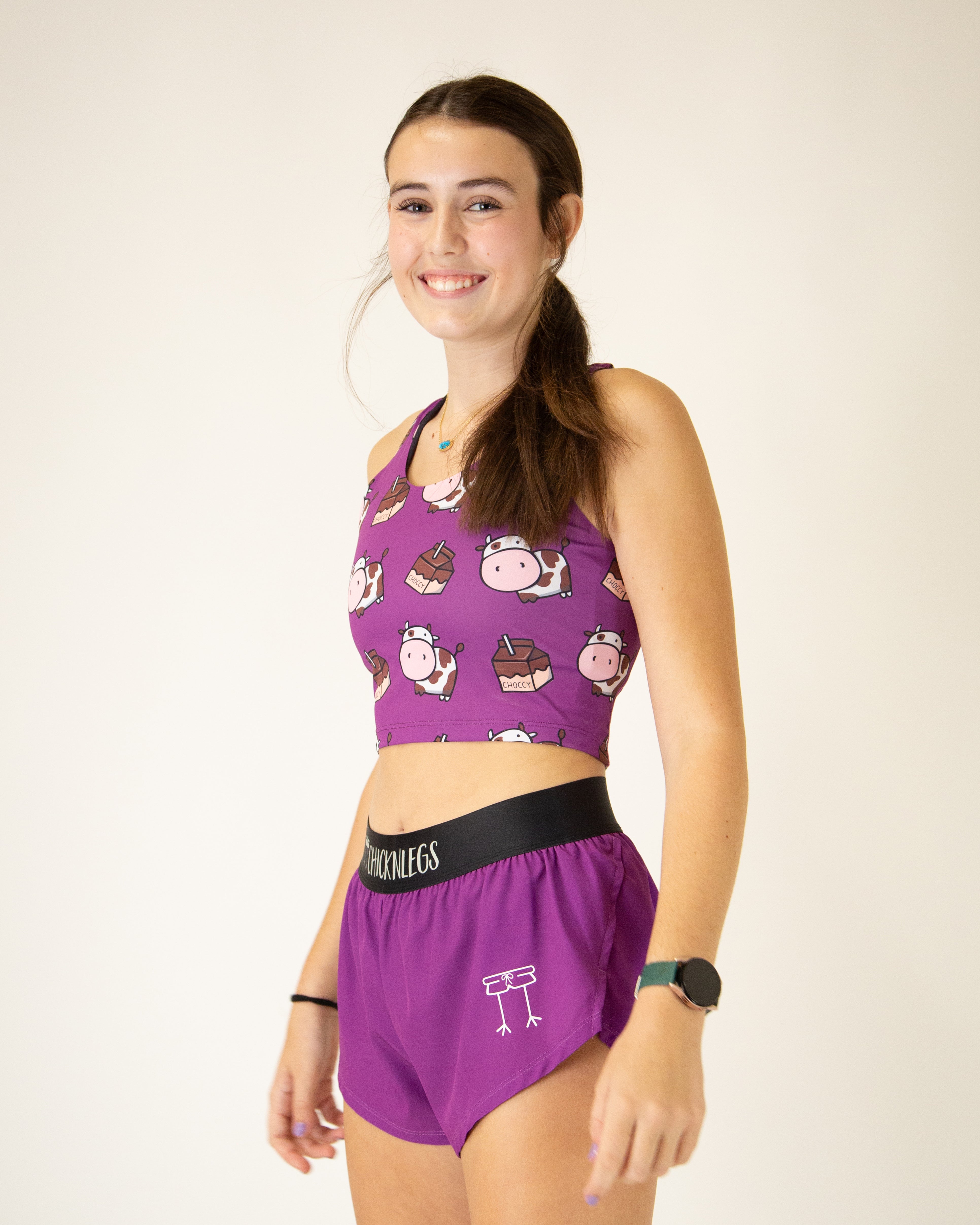 Choccy Cows PWR Crop Top - Women's Workout Shirt for Yoga, Running & Gym - Breathable Athletic Tank Top for Fitness & Sports