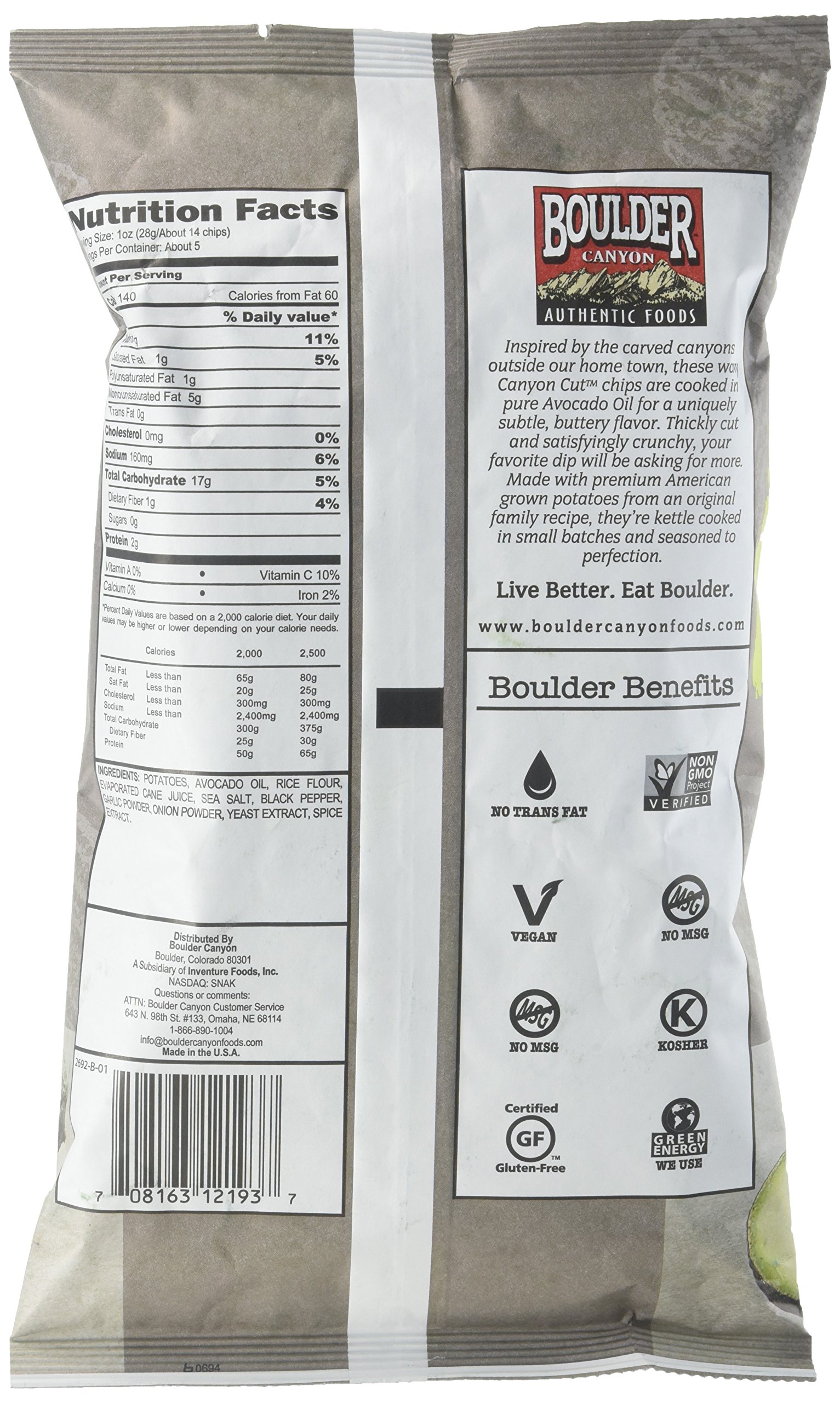 Boulder Canyon Avocado Oil Kettle Cooked Potato Chips - Sea Salt & Cracked Pepper, 5.25oz (Pack of 12) | Healthy Snack for Parties, Picnics & On-the-Go