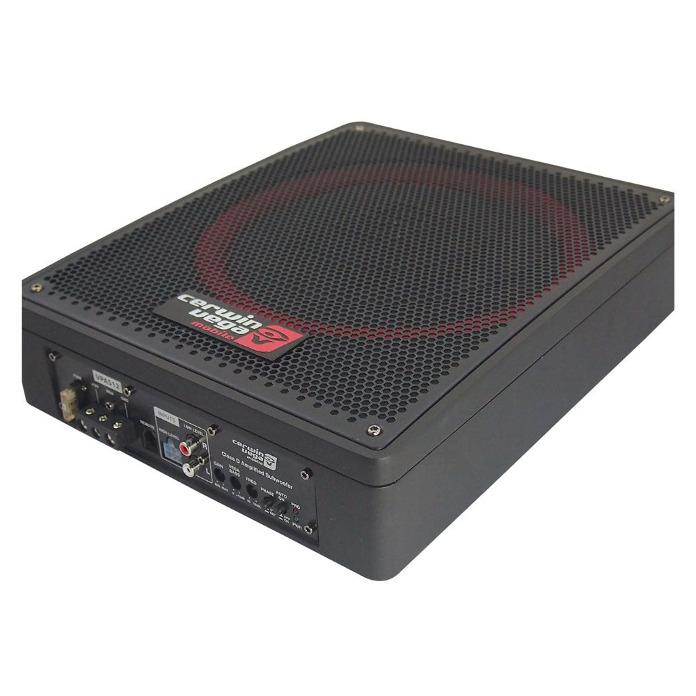 Cerwin Vega VPAS12 600W Max (250W RMS) 12 Inch Under Seat Powered Subwoofer Enclosure - Compact Bass Boost for Car Audio & Truck Sound Systems
