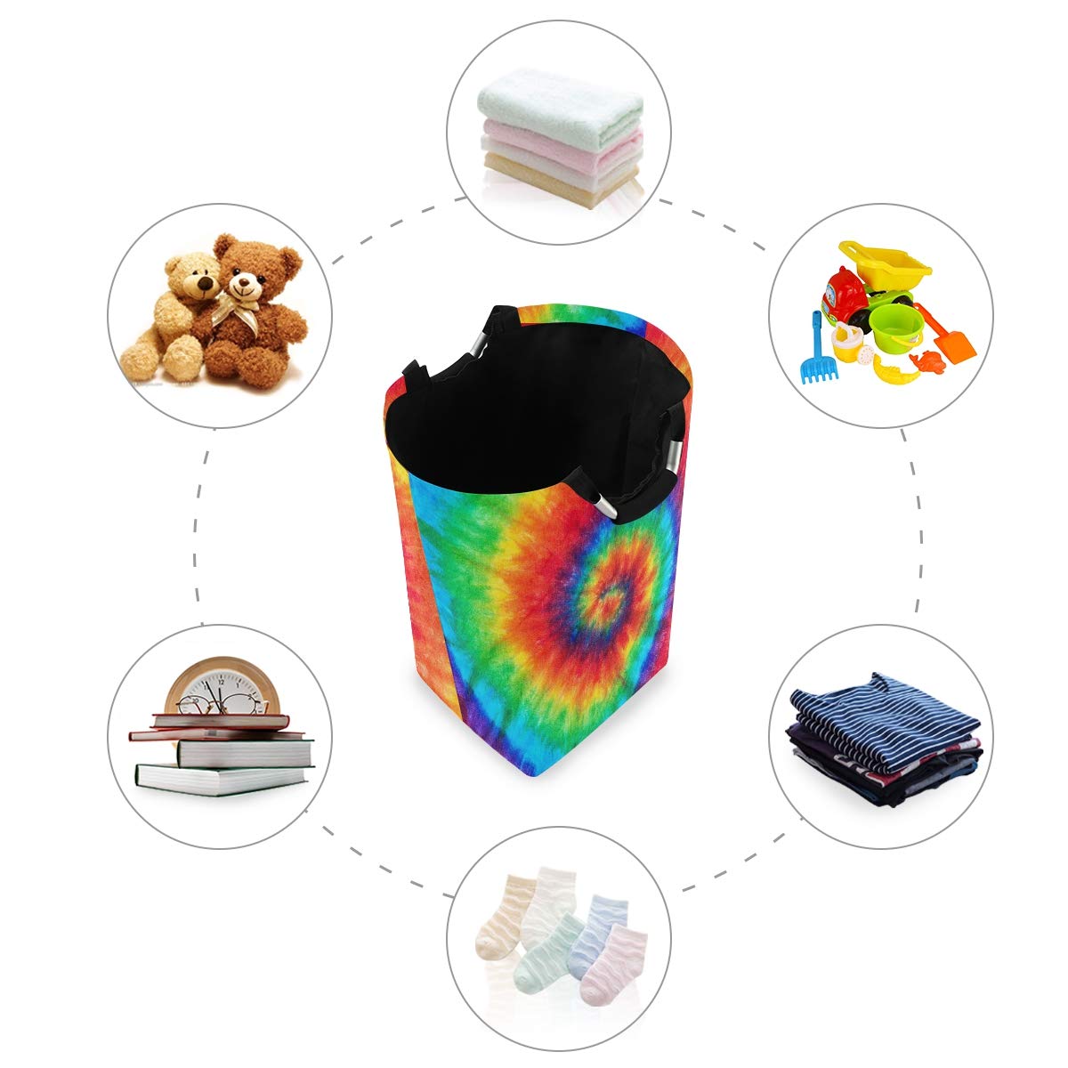 AUUXVA Collapsible Laundry Basket - Large Tie Dye Rainbow Clothes Hamper with Handles for Dirty Laundry, Toys & Storage | Perfect for Nursery, Dorm, Bedroom & Bathroom Organization | Space-Saving Foldable Design for Small Spaces