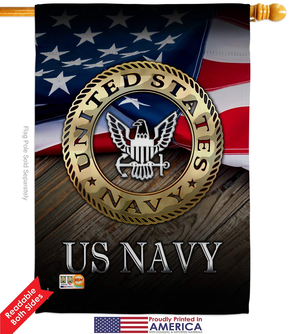 US Navy Garden House Flags Kit - Armed Forces USN Seabee American Military Veteran Retiree Official Double-Sided Yard Banner (28x40 Inches) - Patriotic Outdoor Decor Made in USA - Perfect for Memorial Day, Veterans Day & Military Home Displays