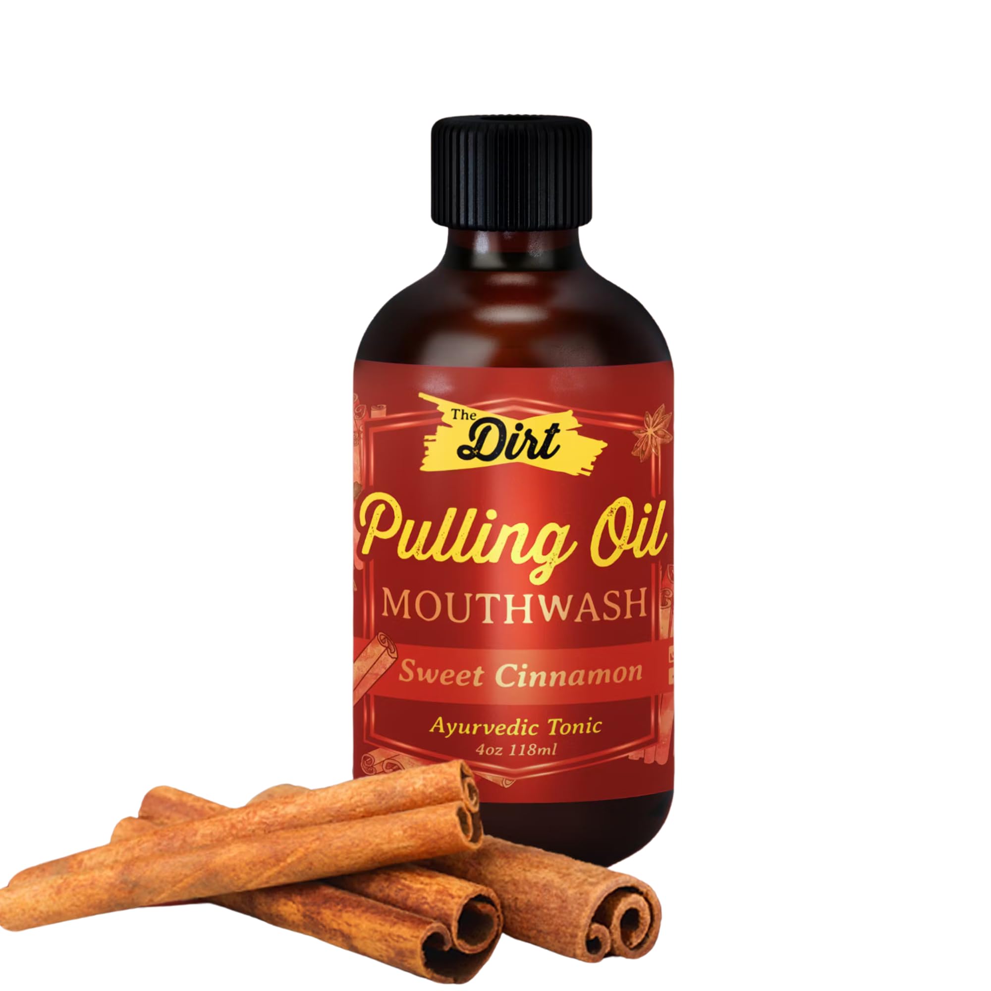 Organic Oil Pulling Mouthwash for Teeth Whitening & Bad Breath - Gluten Free, Plaque & Tartar Removal - Sweet Cinnamon Flavor (4oz) - Perfect for Morning Routine & Natural Oral Care