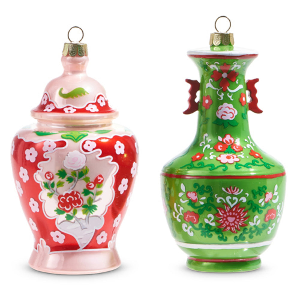 5 Pack Vintage Chinoiserie Ceramic Jar Ornaments - Hand-Painted Floral Decor for Christmas Tree, Home, and Party Decoration