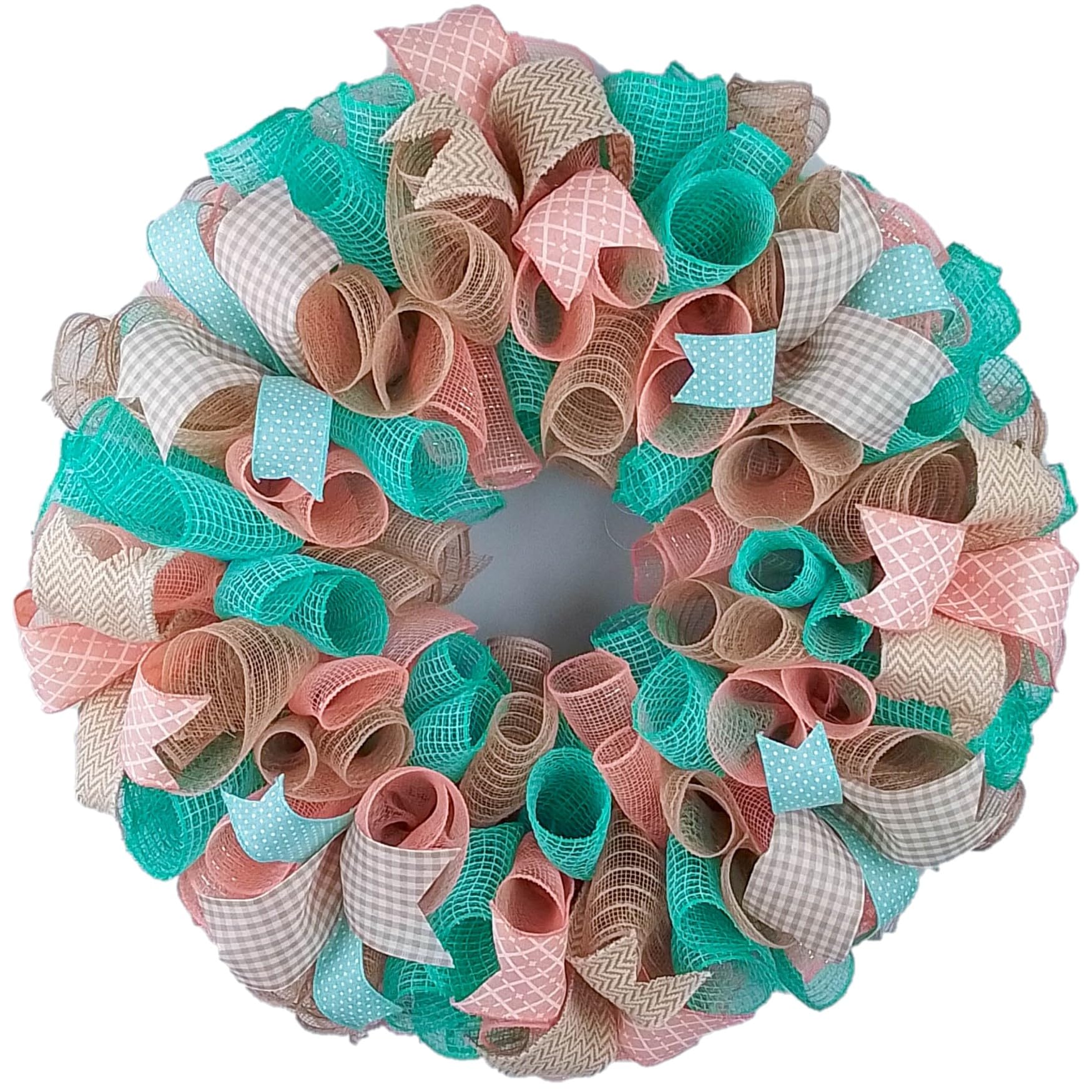 All Year Round Wreath - Elegant Everyday Birthday Gift for Women - Mint Coral Jute Decor - Perfect for Home Decor, Front Door, Party & Wedding Decorations