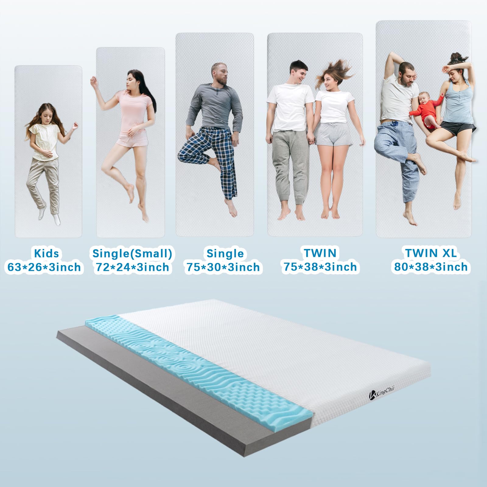 KingChii CertiPUR-US Certified Memory Foam Camping Mattress - Portable Roll Up Travel & Car Sleeping Pad, Foldable Floor Mattress for Guest Bed, Sleepovers, Hiking, Backpacking & Outdoor Adventures