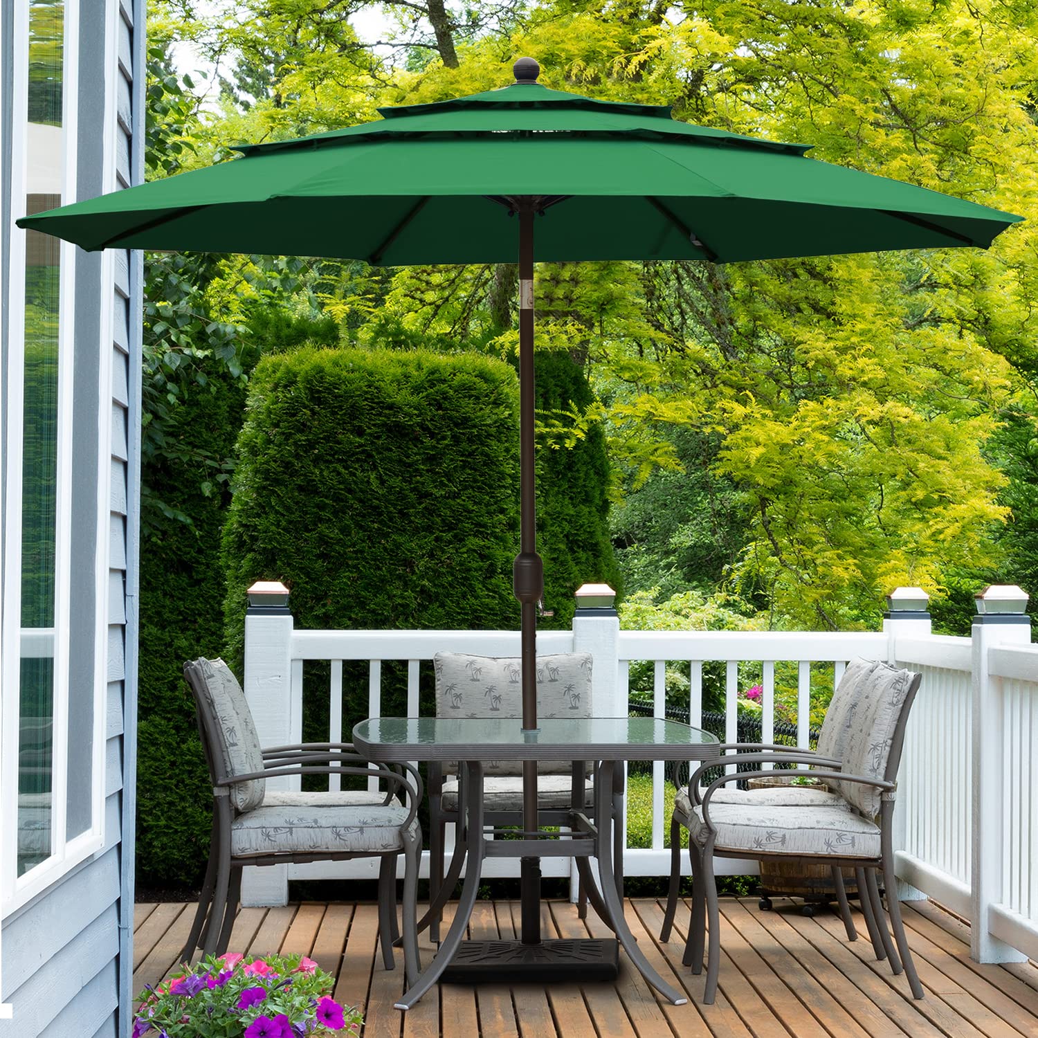 Aoodor 10 ft Green Outdoor Patio Umbrella with 3-Tier Design - Perfect for Backyard, Garden, Poolside, and Outdoor Dining Areas