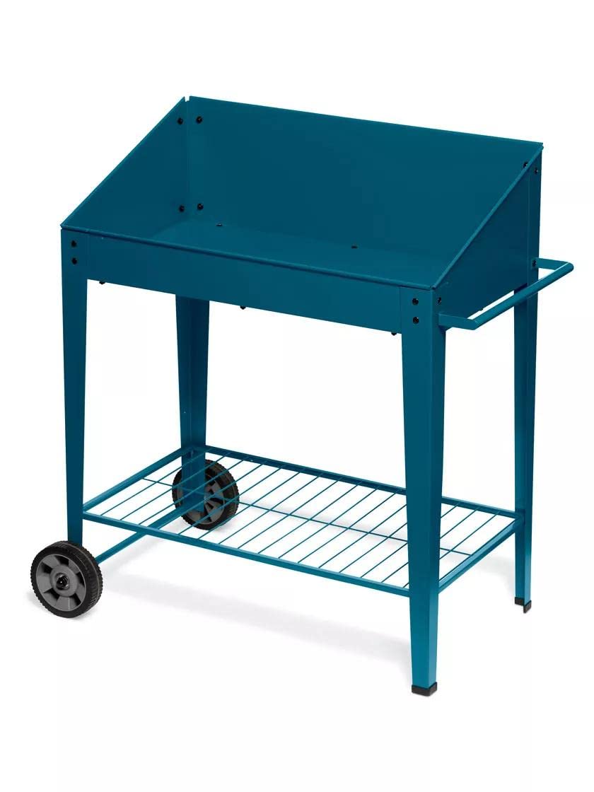 Heavy Duty Metal Potting Bench with Wheels - Outdoor Garden Work Table for Seed Starting, Planting & Transplanting | Portable Workstation with Side Metal Walls | Perfect for Backyard Gardening, Greenhouse & DIY Projects
