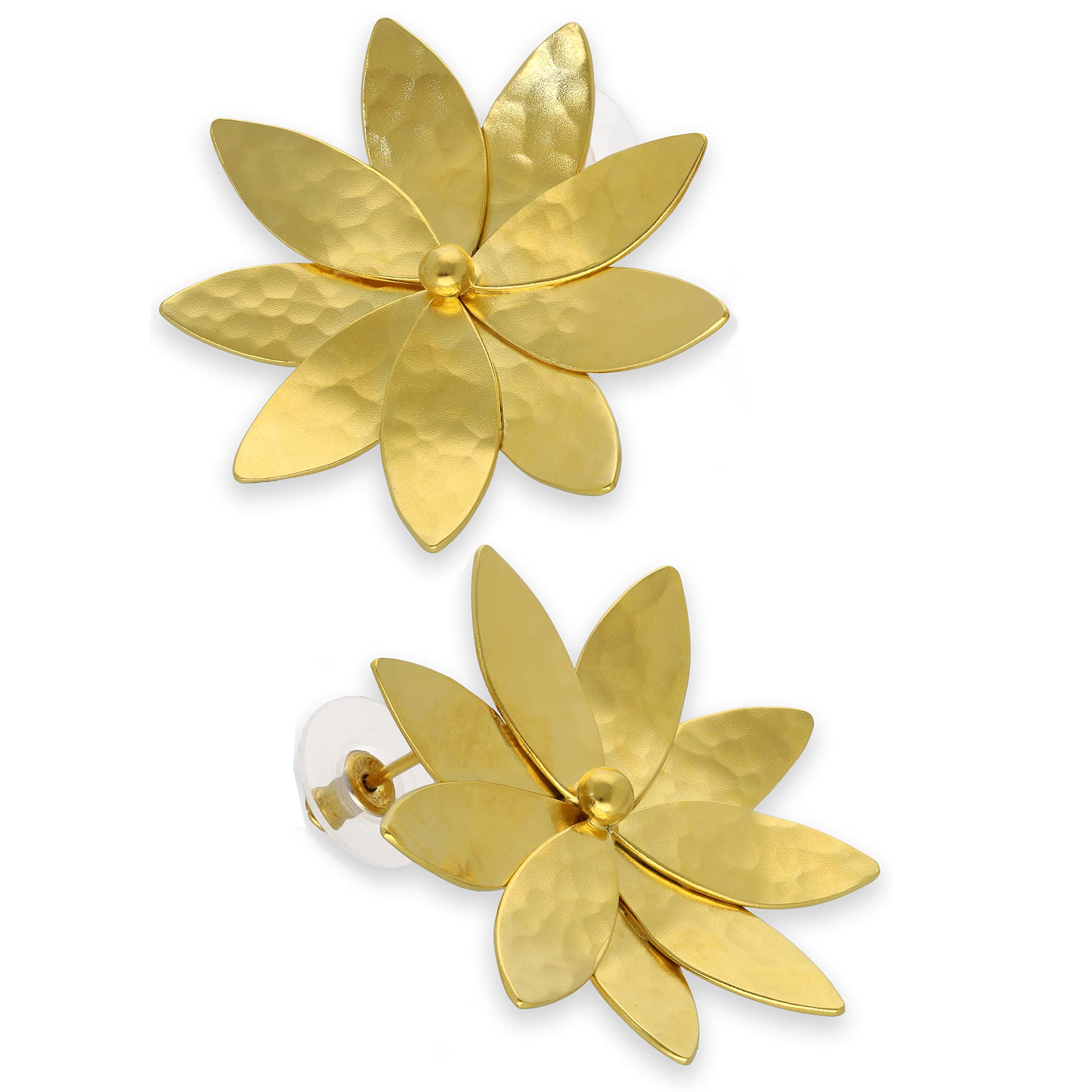 Handmade Sterling Silver Bohemian Stud Earrings with Gold Flower Design - Elegant Statement Jewelry for Women, Brides, Anniversary Gifts | Perfect for Weddings, Date Nights & Special Occasions