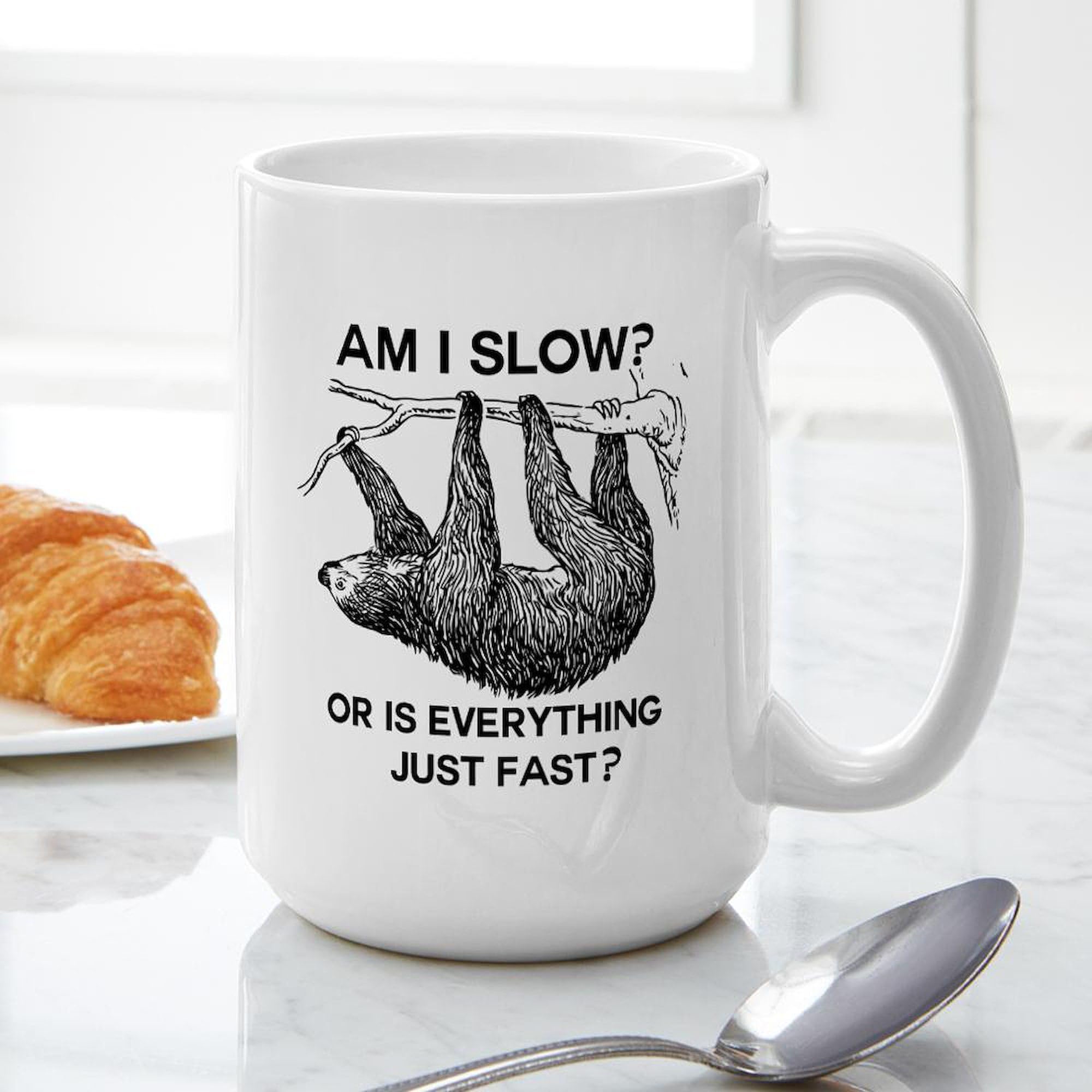 Sloth Am I Slow? 15 oz (444 ml) Ceramic Coffee Mug - Funny Novelty Gift for Animal Lovers, Perfect for Home, Office & Gifts