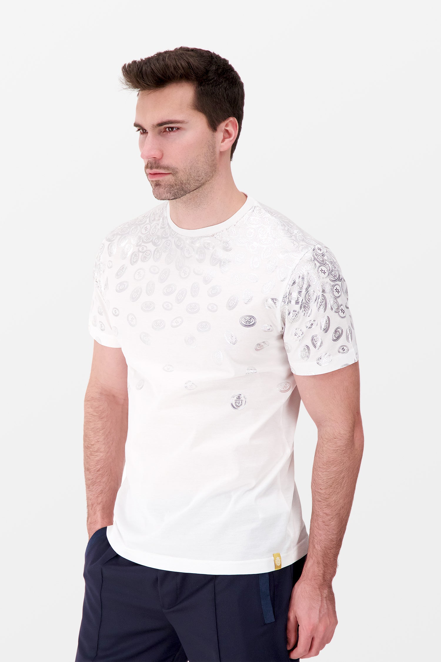 Billionaire White/Silver Stainless Steel Money Print T-Shirt - Trendy Streetwear for Men's Fashion & Casual Outfits