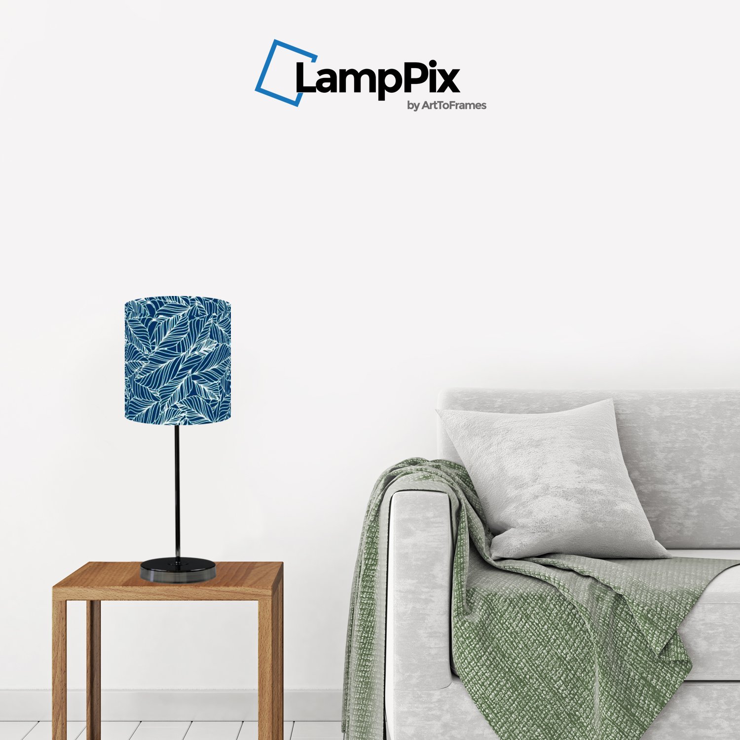 10 Inch Table Desk Lamp Shade with Foliage Pattern in Navy & White - Includes 15 Inch Decorative Chrome Stand for Living Room, Bedroom, or Office Decor