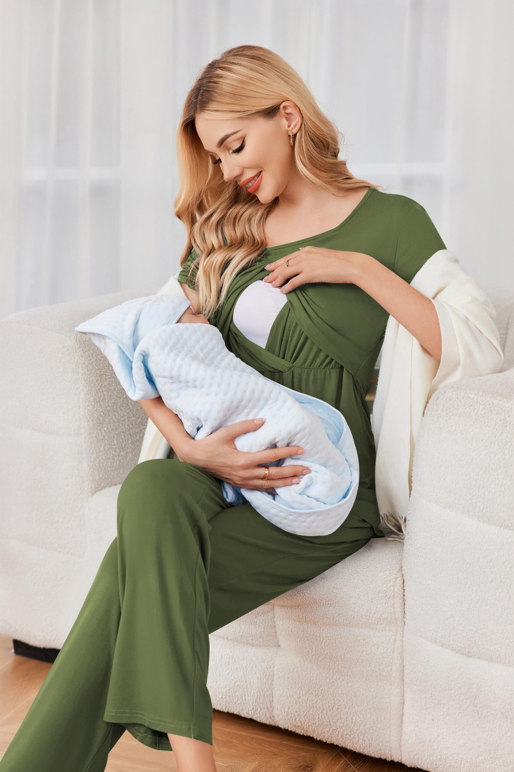 Ekouaer Nursing Pajamas for Women - Maternity & Breastfeeding Sleepwear with Pockets for Comfortable Postpartum Care