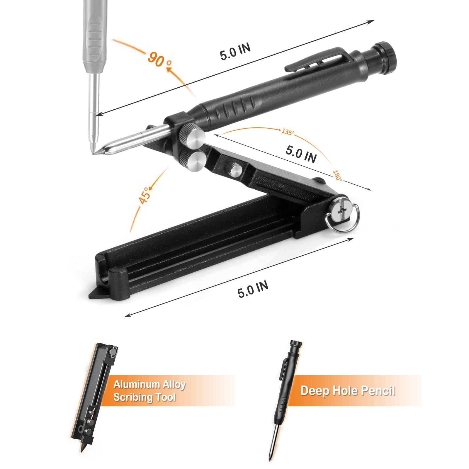 Aluminum Alloy Scribe Tool with Built-in Sharpener - Multi-Function Woodworking Scriber Gauge for DIY Projects | Precision Marking Tool for Carpentry, Metalworking & Crafting (Black)