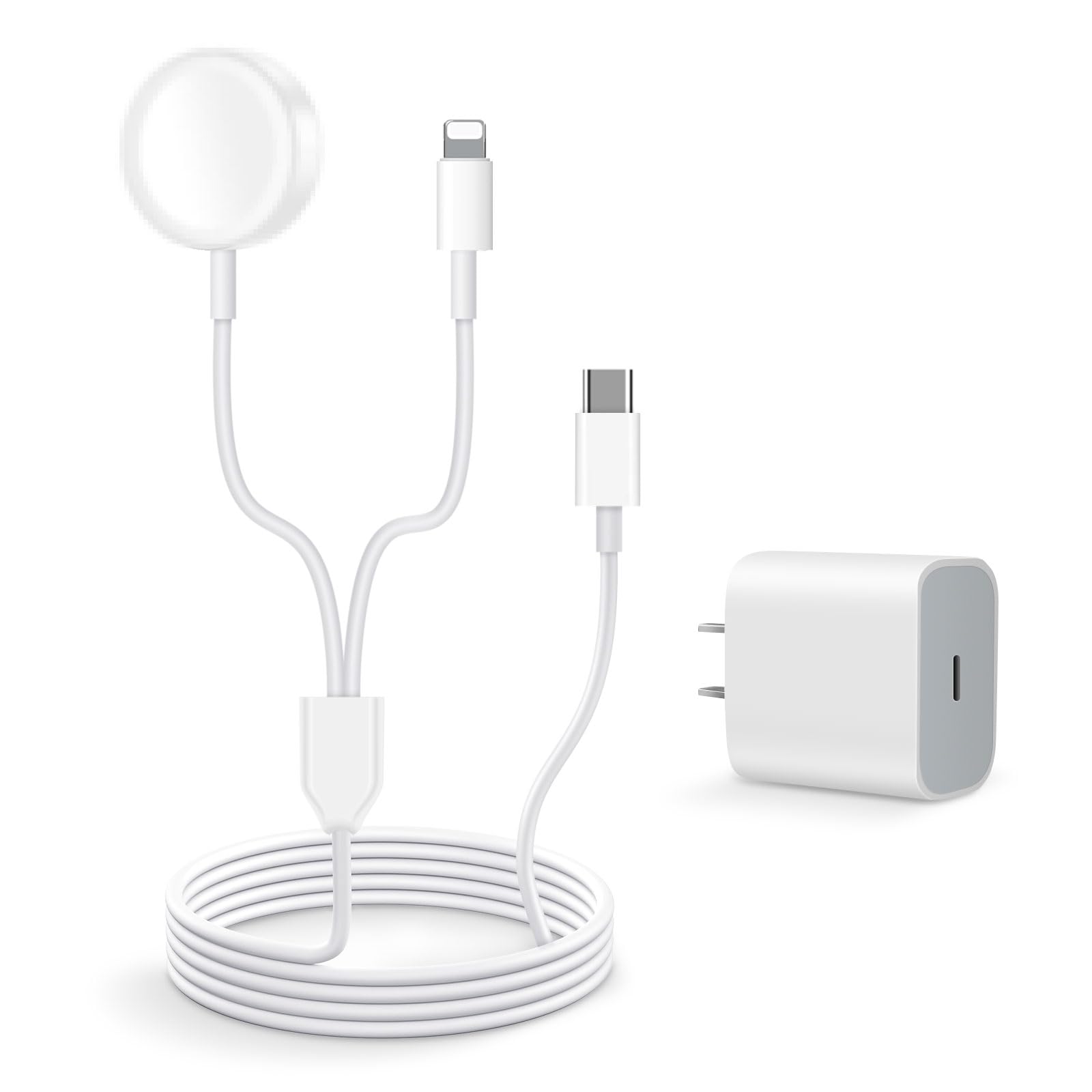 Fast Charging 2-in-1 Apple Watch Charger with 20W USB-C PD Adapter - Compatible with iWatch Series 8/7/6/5/4/3/2/1/SE2 & iPhone 14/13/12/11 - 4.9ft/1.5m Cable for Home, Office & Travel Use