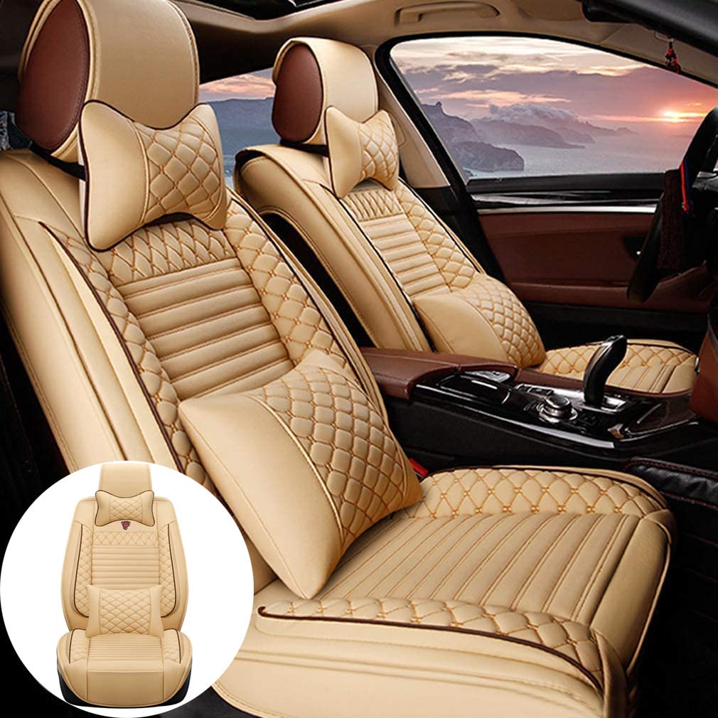 Maidao All-Weather Custom Car Seat Covers for Toyota Tundra 2000-2021 - 5-Piece Full Set with Front & Rear Seat Protectors | Airbag Compatible, Waterproof, Wear-Resistant Leatherette | Perfect for Daily Commute, Road Trips & Outdoor Adventures (Model A5001)