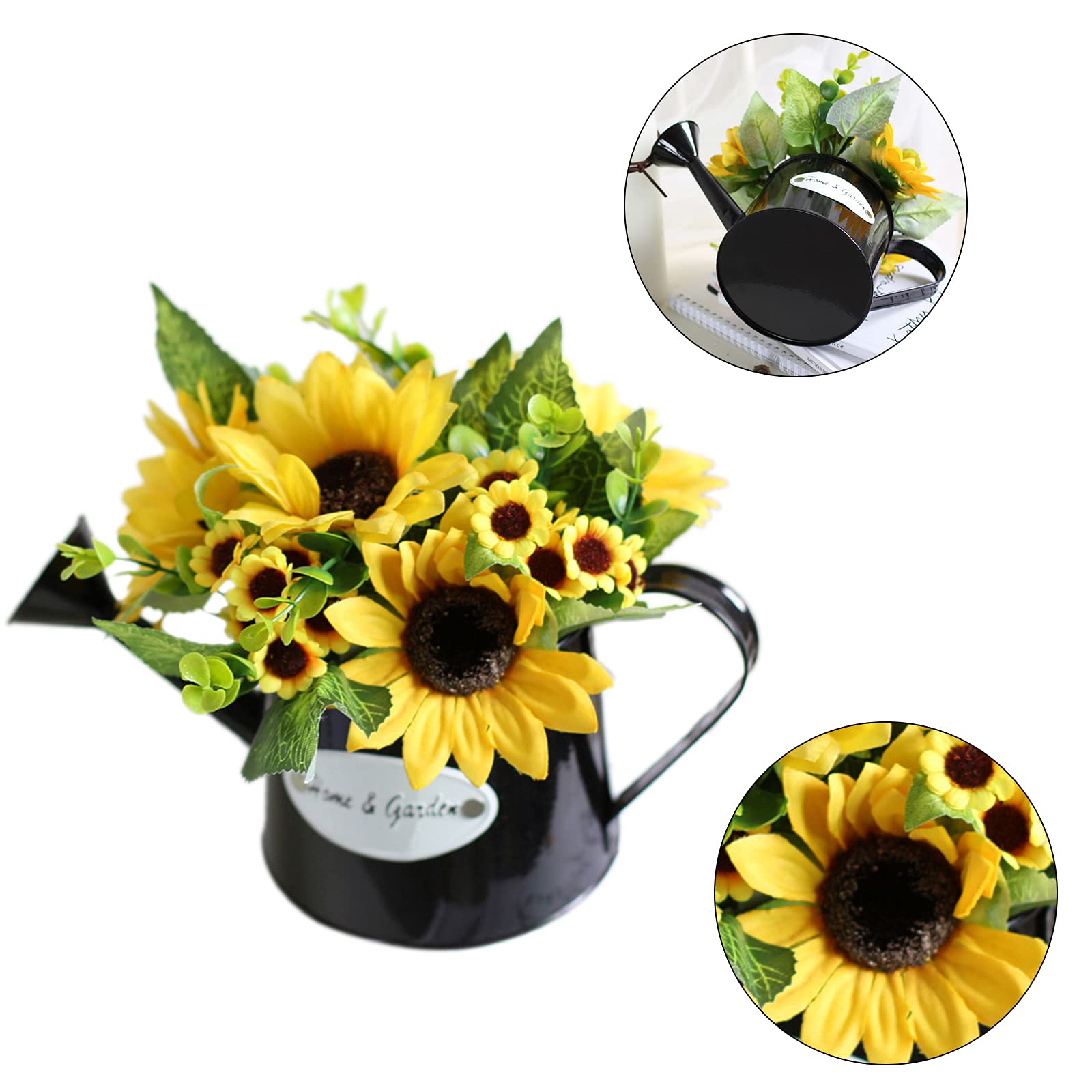 Artificial Sunflower Watering Can Shaped Flower Decor - Fake Sunflower Bouquet in Pot Vase, Faux Floral Arrangement for Home & Office - Perfect for Garden, Balcony, Living Room, Dining Room & Bedroom Decor