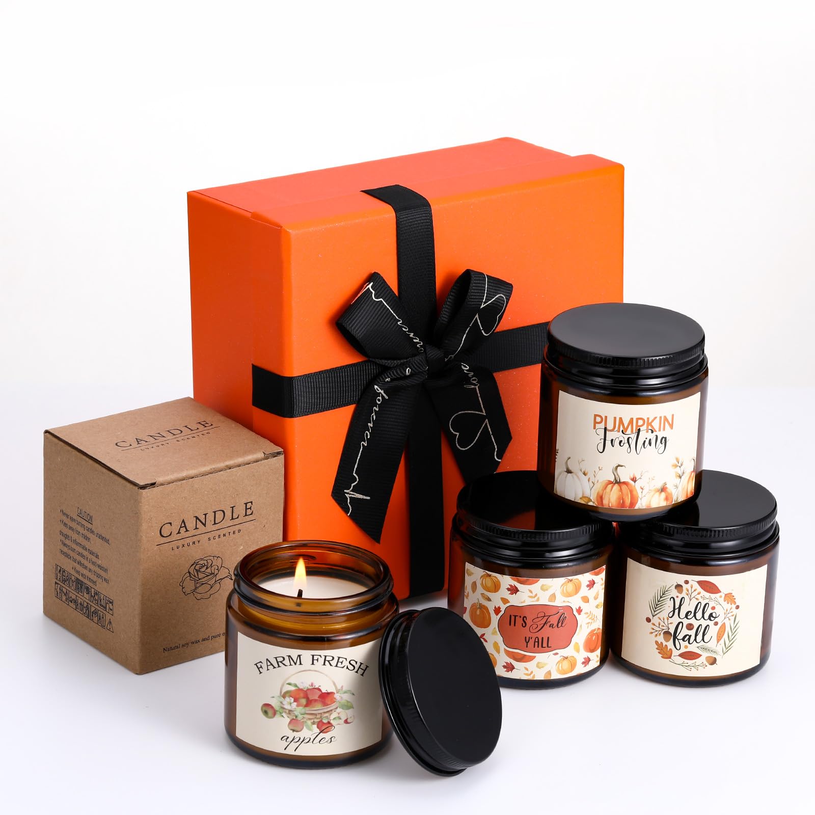 4 Pcs Fall Scented Candles Set - Pumpkin Spice & Autumn Aromas, Thanksgiving Home Decor Gifts for Mom, Sister & Friends | Cozy Holiday Ambiance for Living Room, Dining Table & Seasonal Celebrations