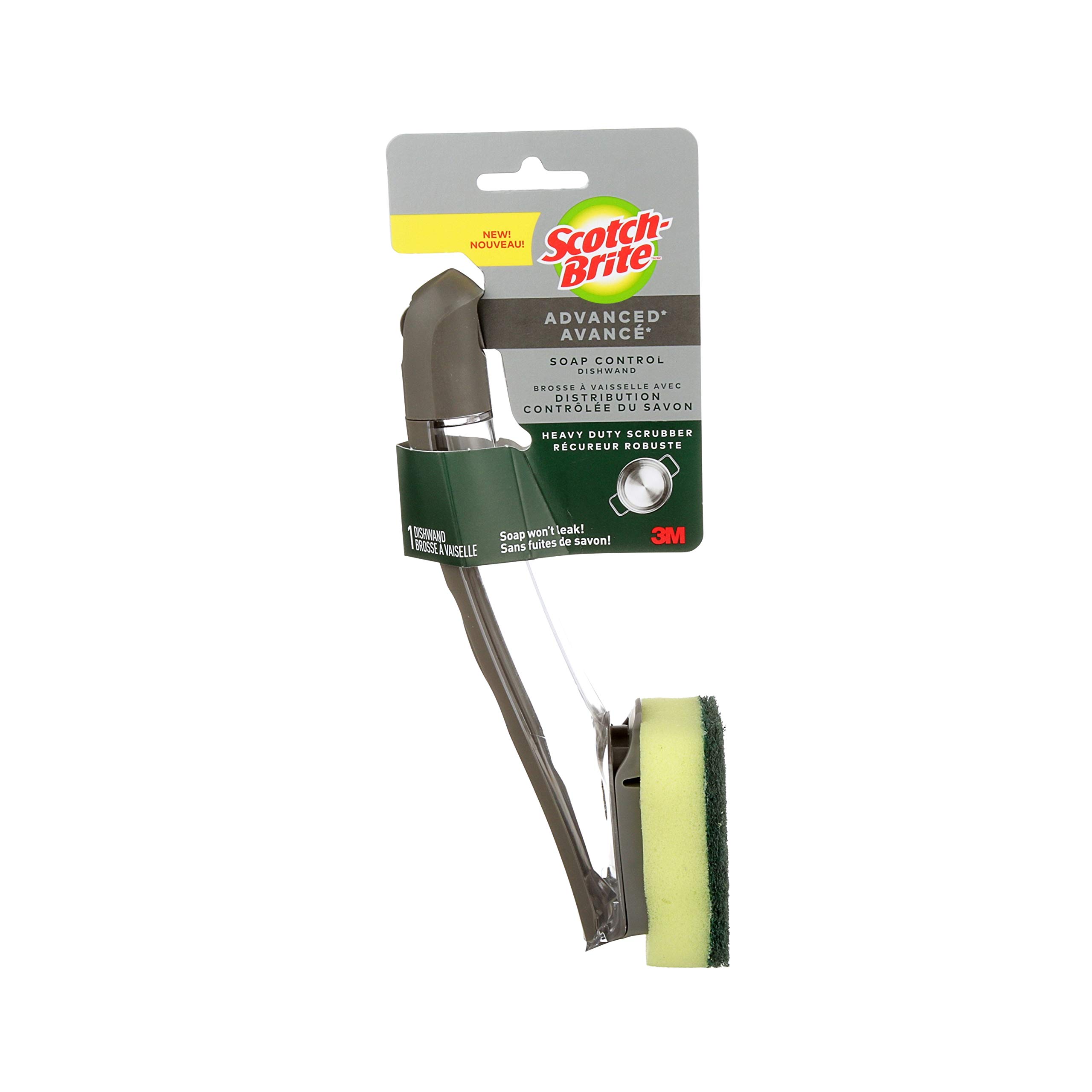 Scotch-Brite Advanced Soap Control Dishwand - Heavy Duty Scrubber for Tough Kitchen Cleaning | Dish Brush with Built-in Soap Dispenser for Pots, Pans & Dishes