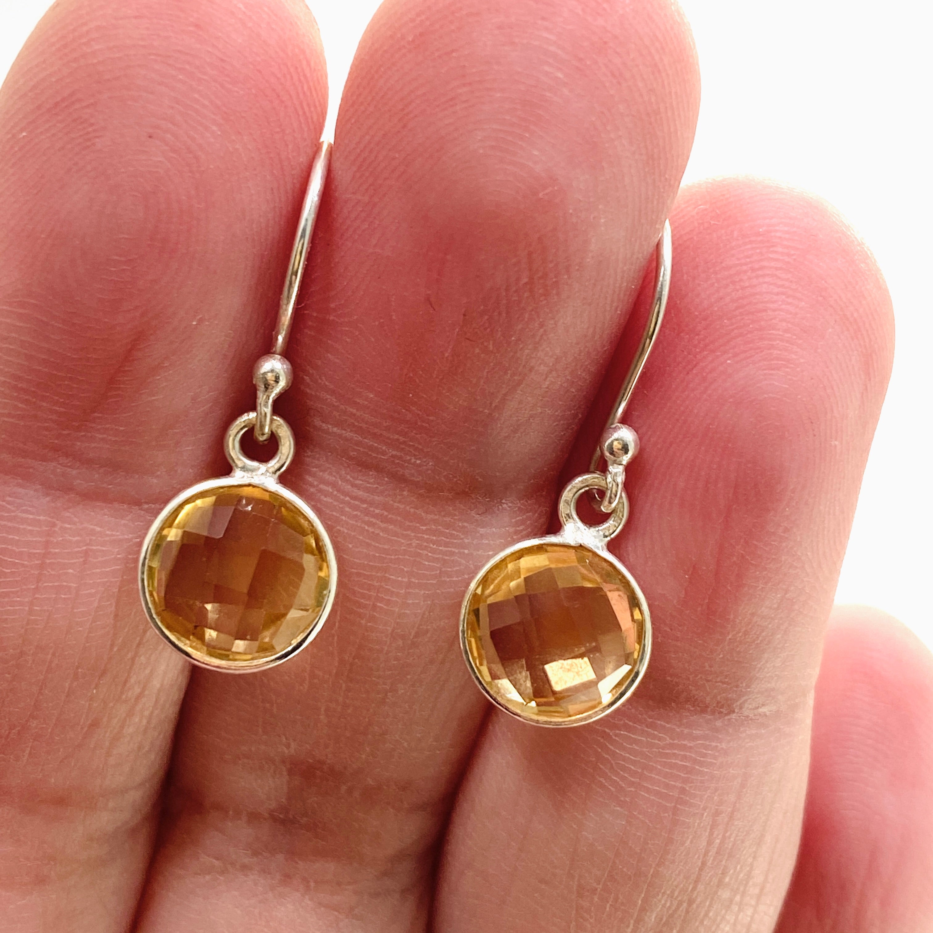 Natural Citrine Round Checkerboard Faceted Stud Earrings for Women - Elegant Dangle Jewelry for Party, Wedding & Everyday Wear