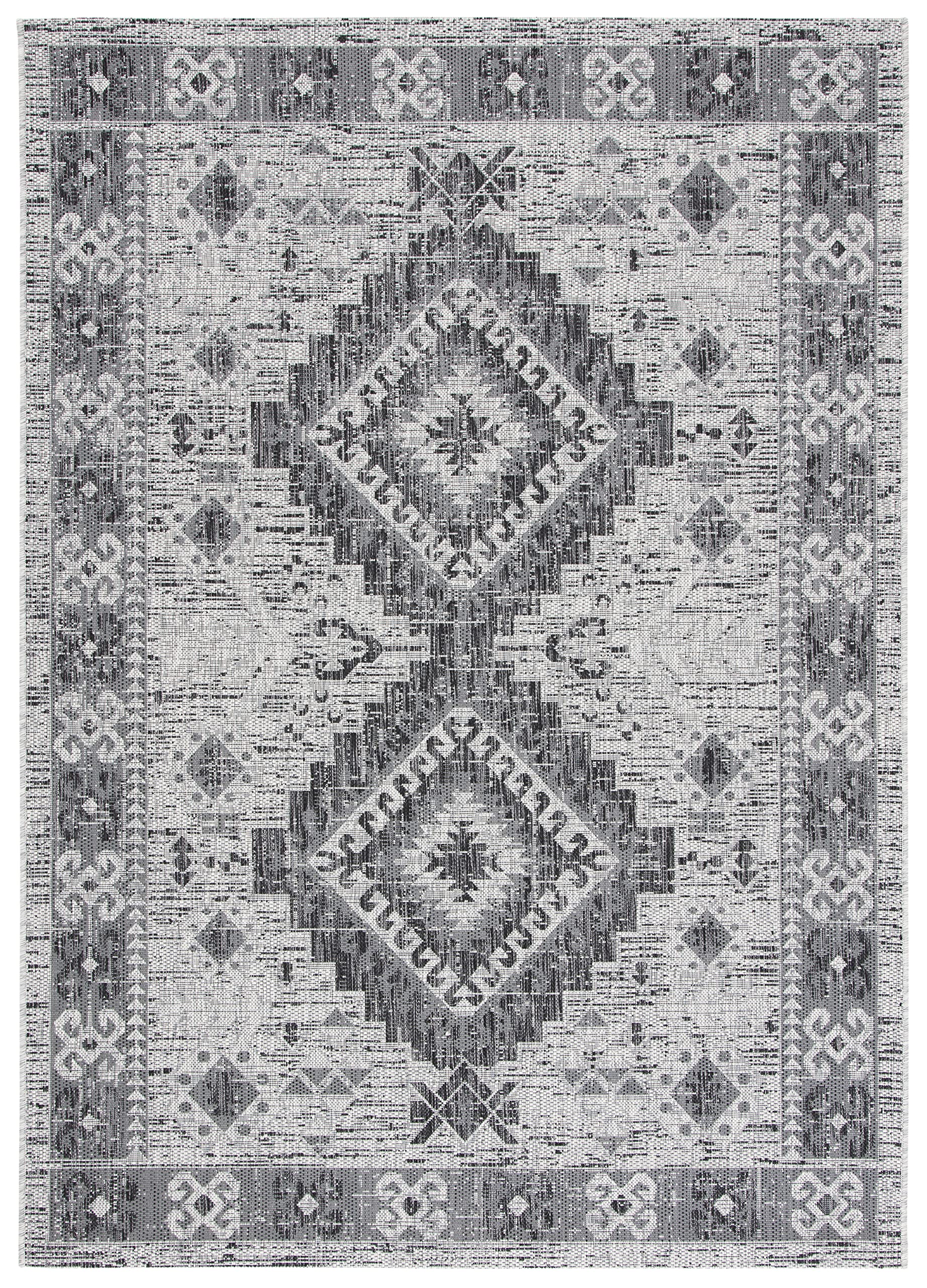 SAFAVIEH Courtyard Collection 8' x 10' Light Grey/Charbon Area Rug - Indoor/Outdoor Waterproof, Easy to Clean, Non-Slip - Perfect for Patio, Backyard, Mudroom & High-Traffic Areas